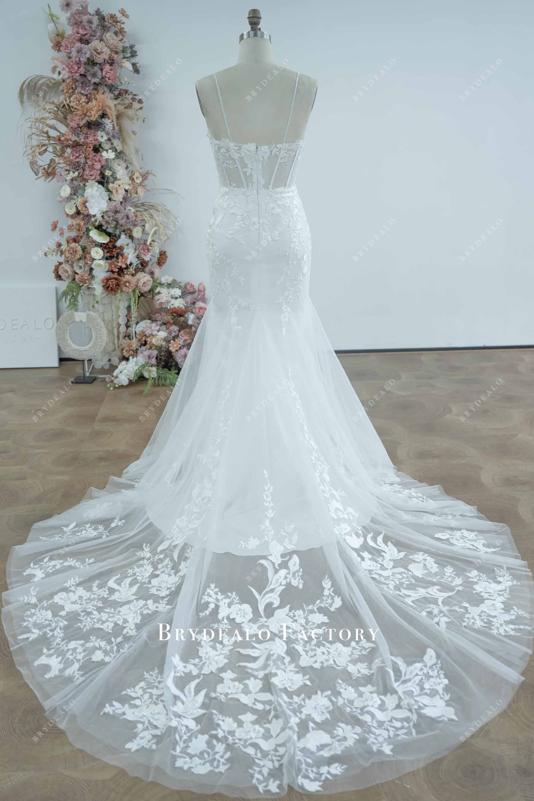 long illusion train wedding gown