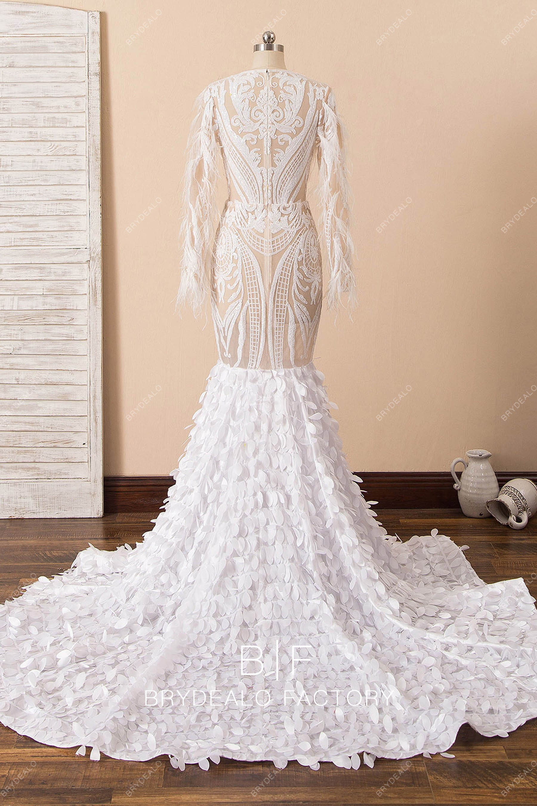 sequin pattern long train formal dress