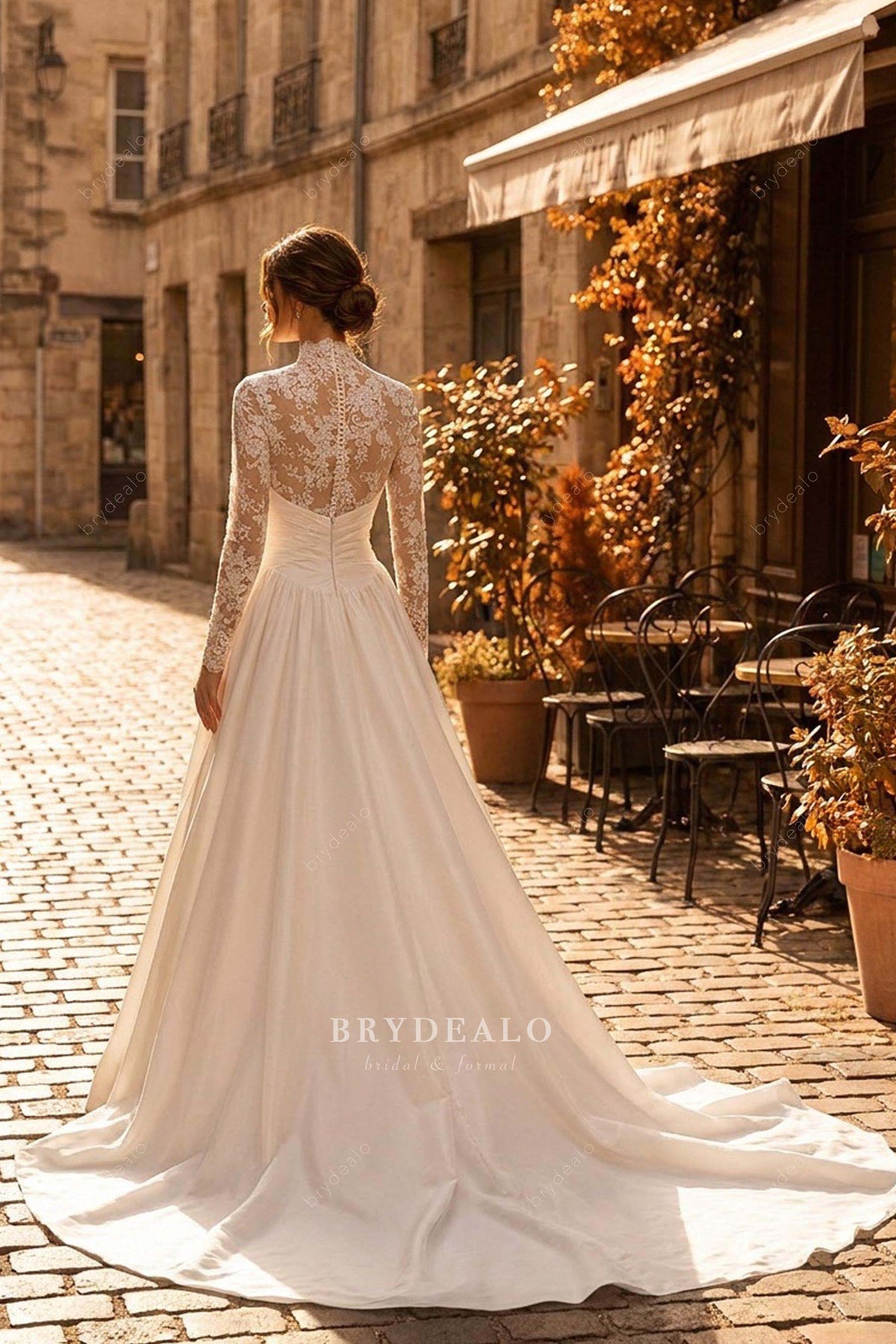 long satin high neck wedding dress