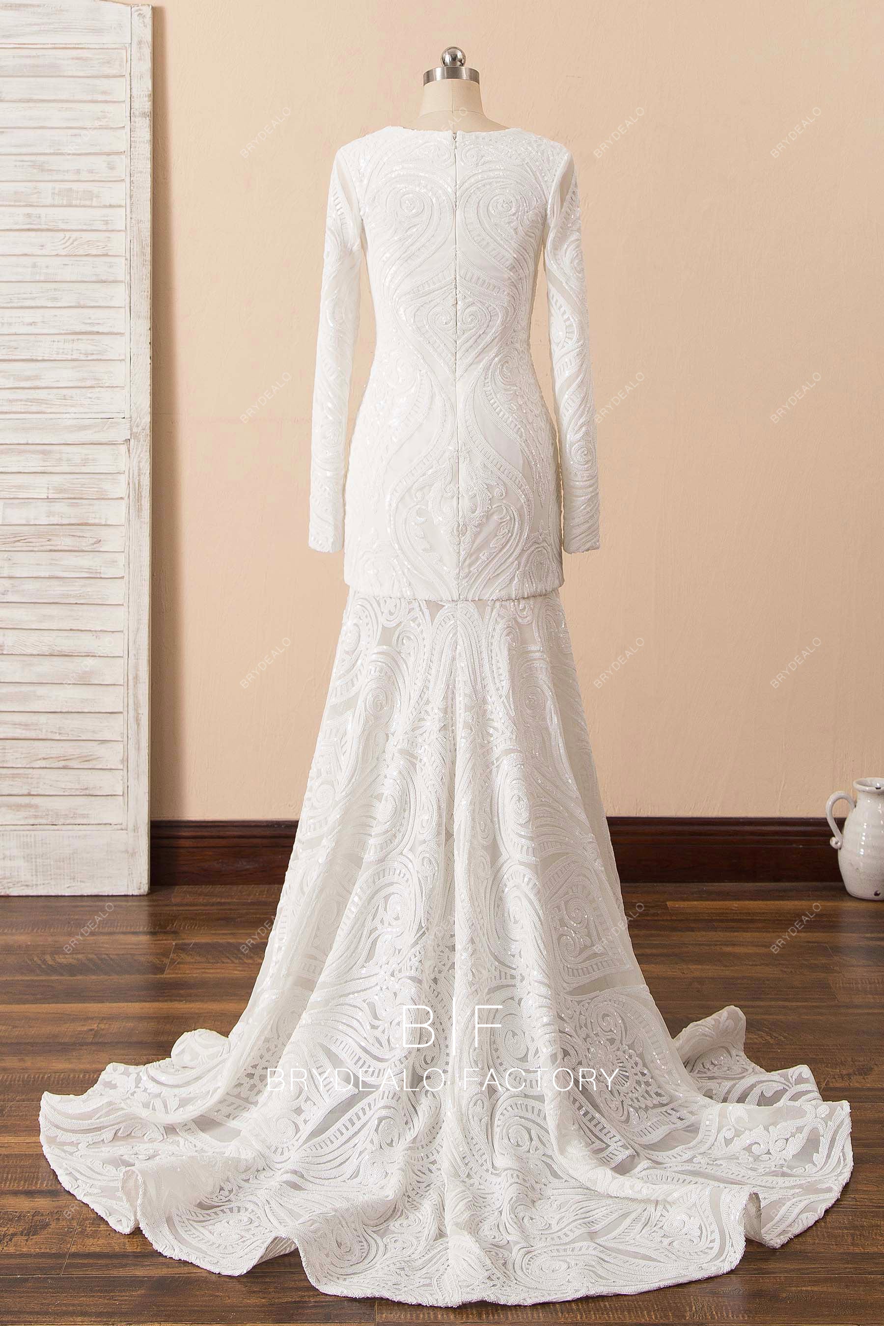 long sleeve ruffled trumpet formal dress