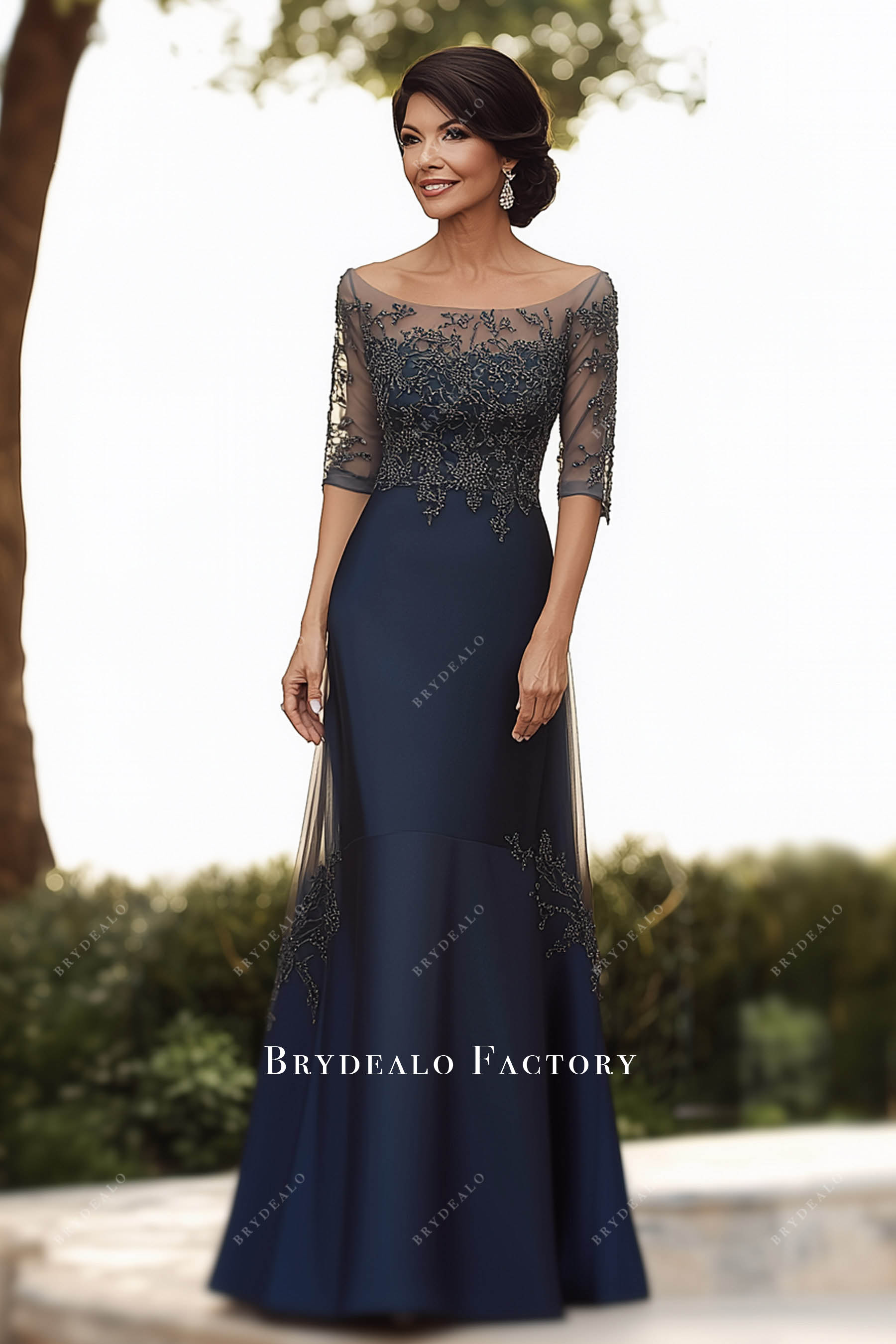 navy beaded mother of bride dress