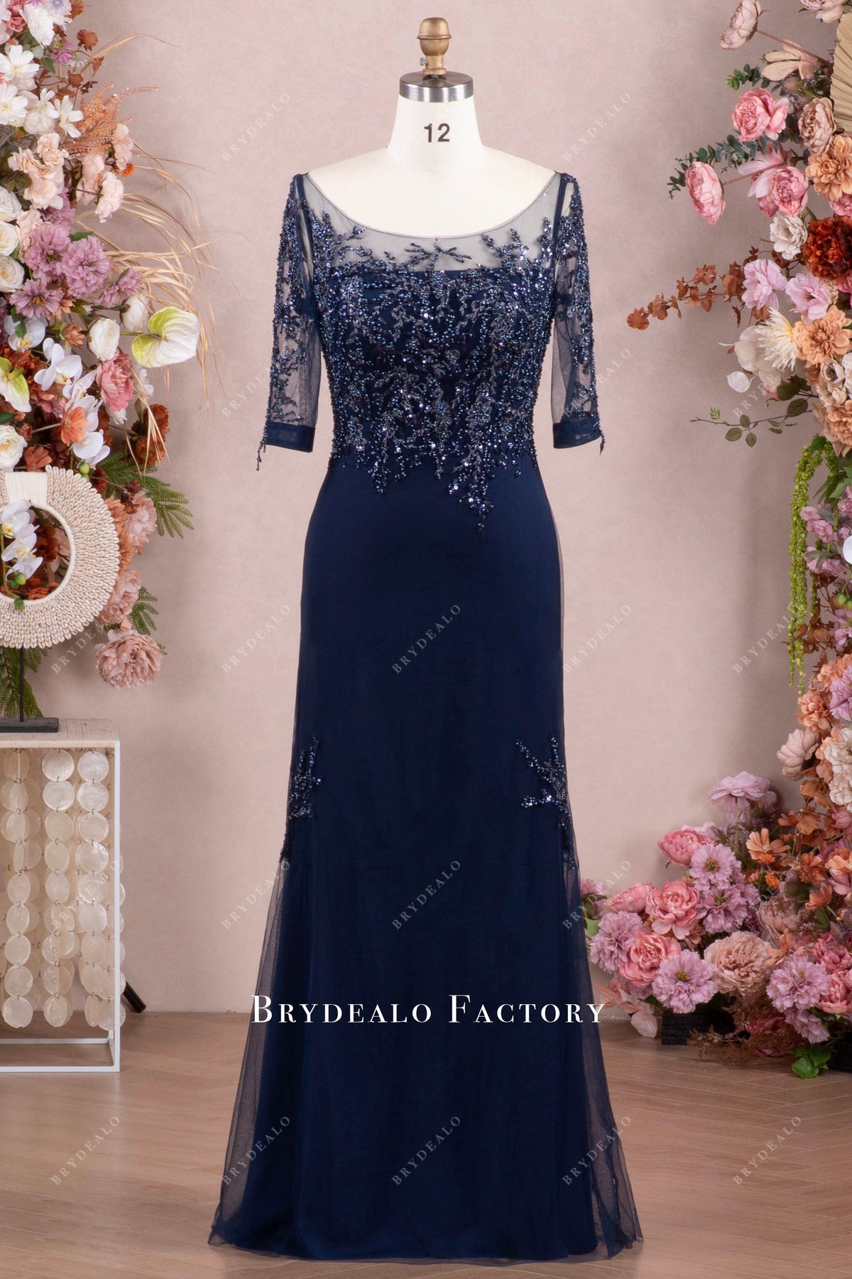 Elegant Navy Lace Illusion Mother Bride Groom Dress Brydealo Elegant Navy Lace Illusion Mother Bride Groom Dress Brydealo