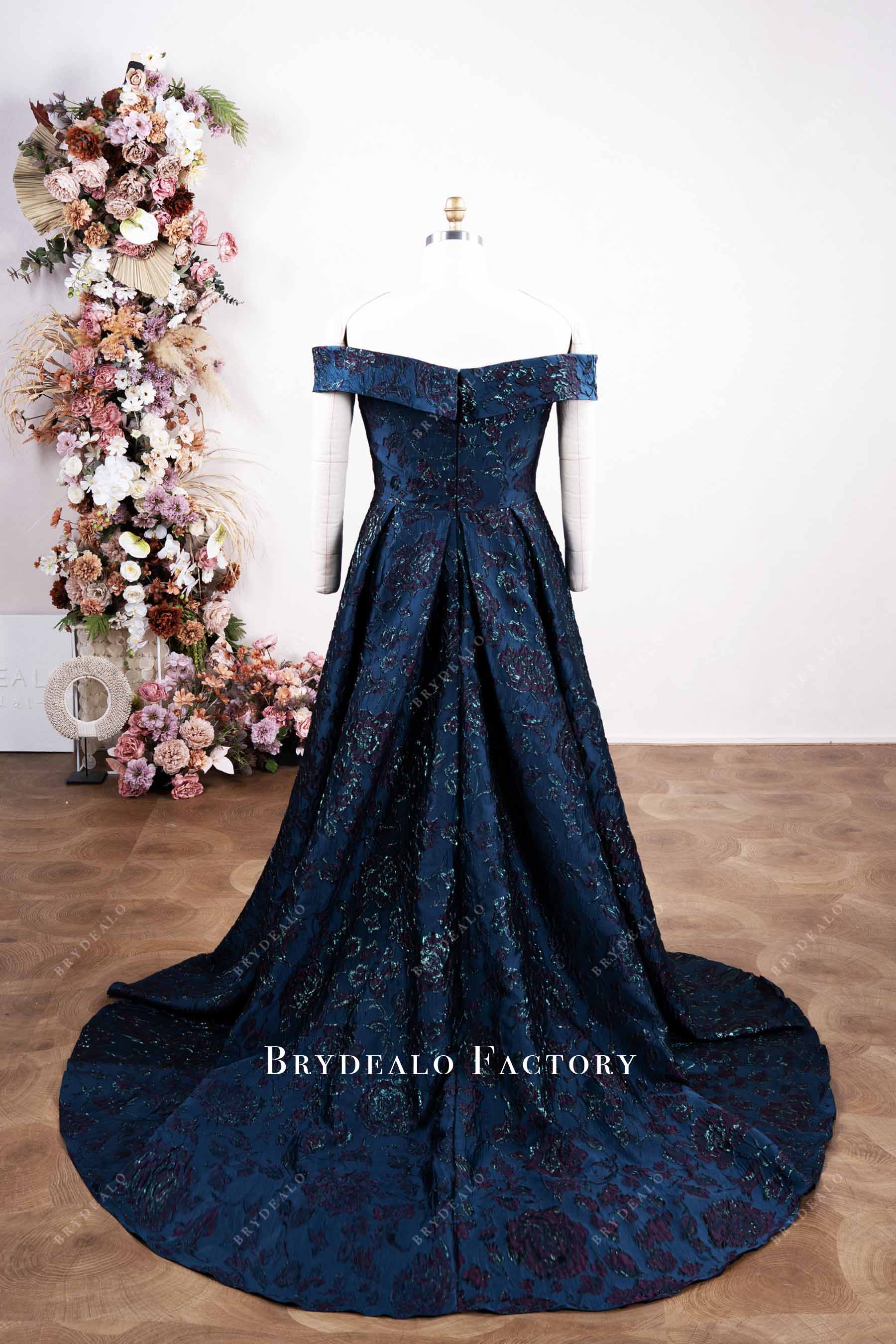 navy jacquard mother of bride dress
