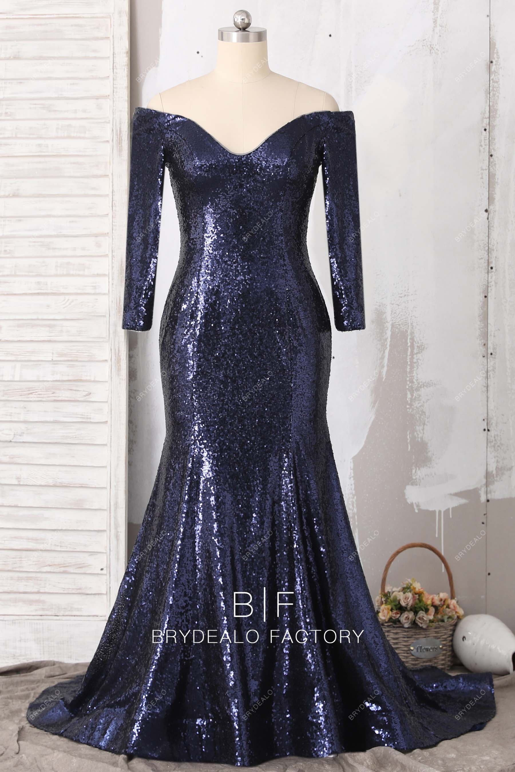 off shoulder long sleeve mermaid prom dress