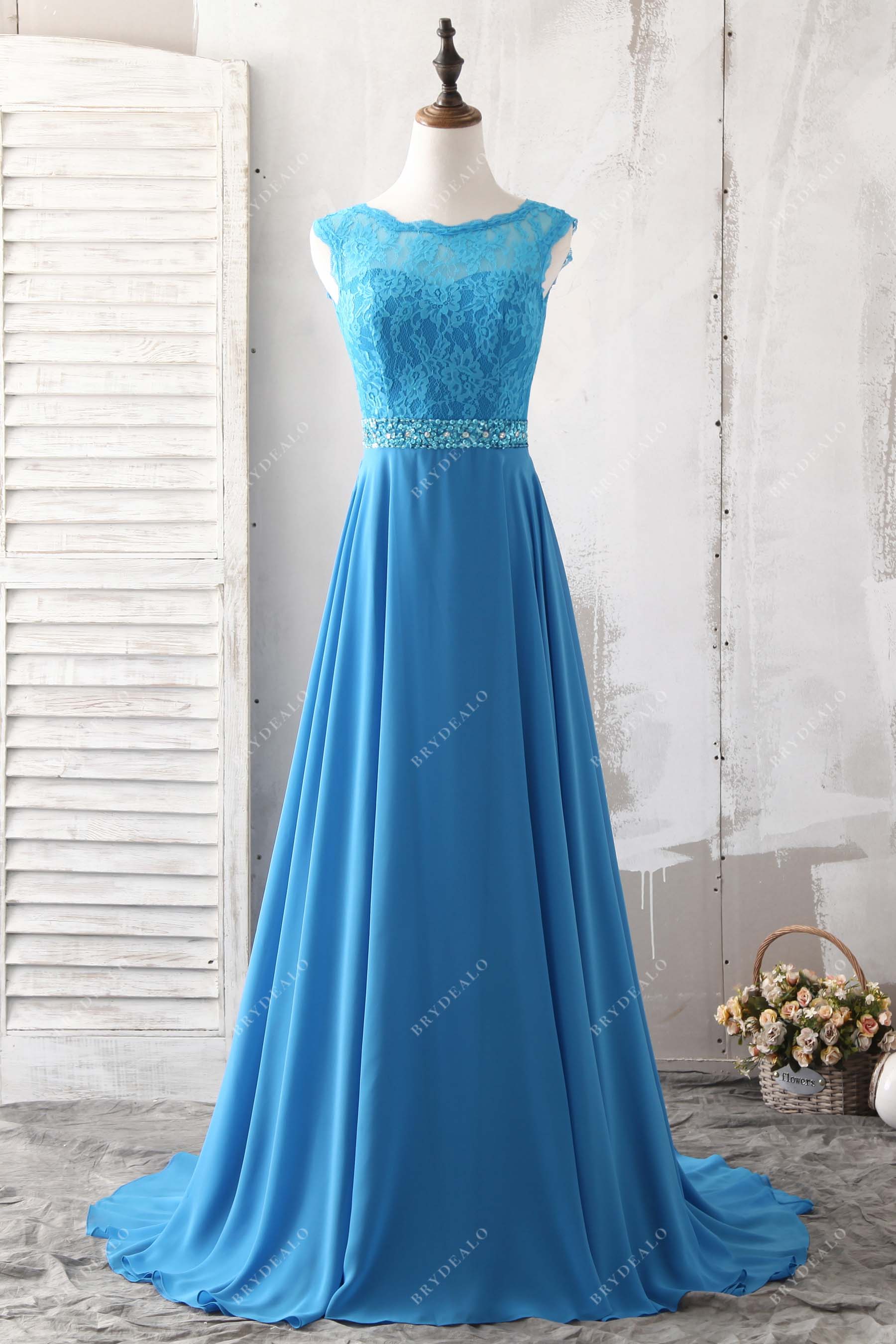 sleeveless lace chiffon A-line bridesmaid dress