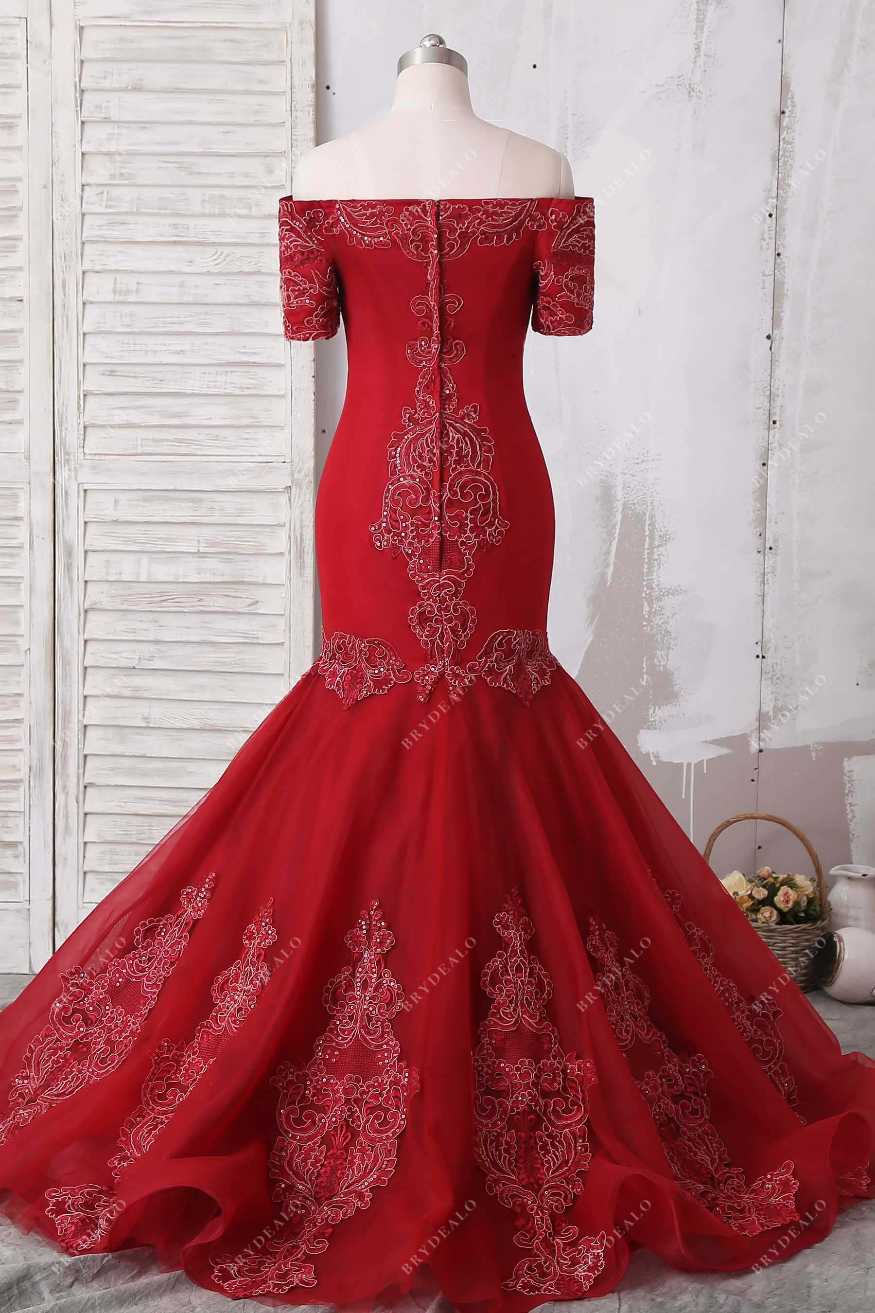 off shoulder lace applique mermaid dress