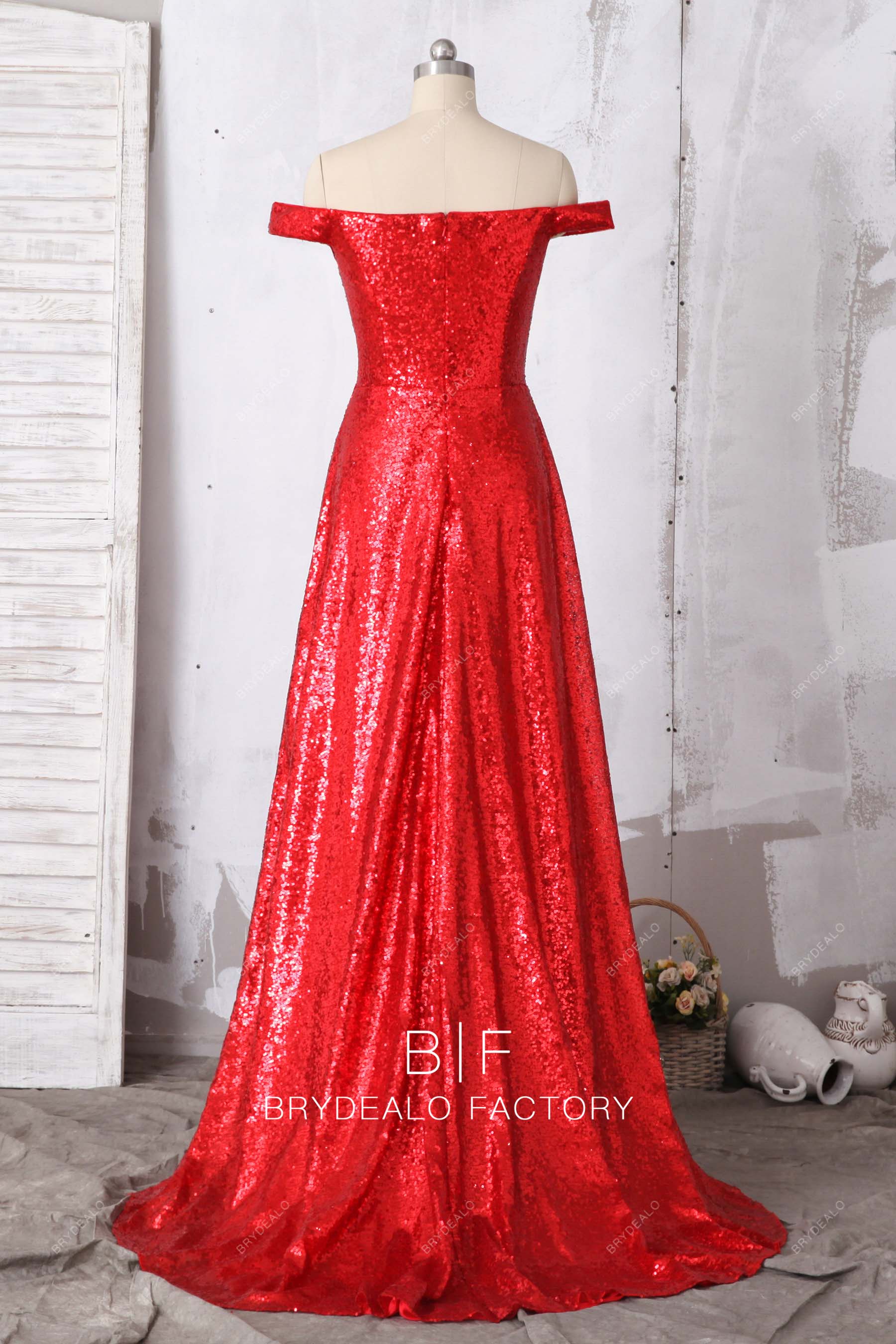 off shoulder back A-line evening dress