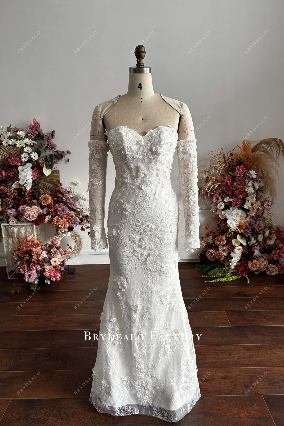 Custom 3D Lace Off Shoulder Corset Wedding Dress with Overskirt – Brydealo