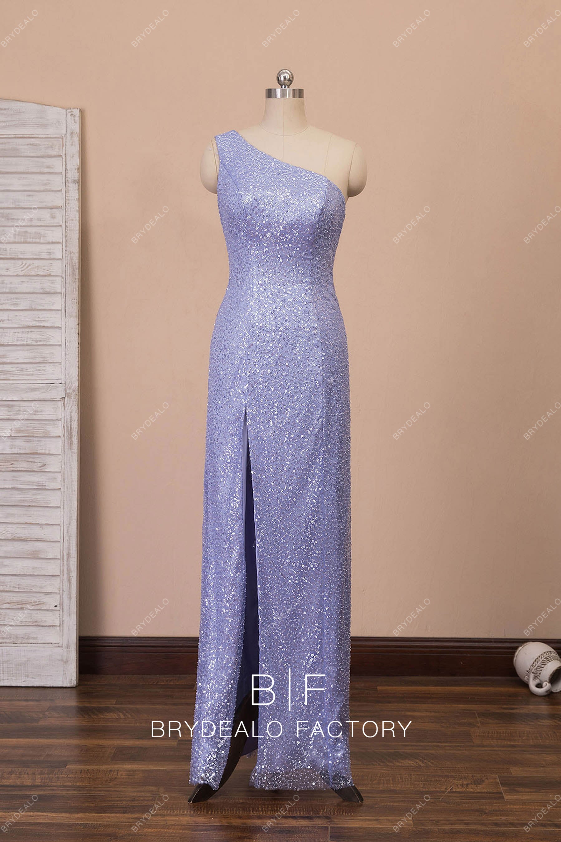 sparkly sleeveless slit prom dress