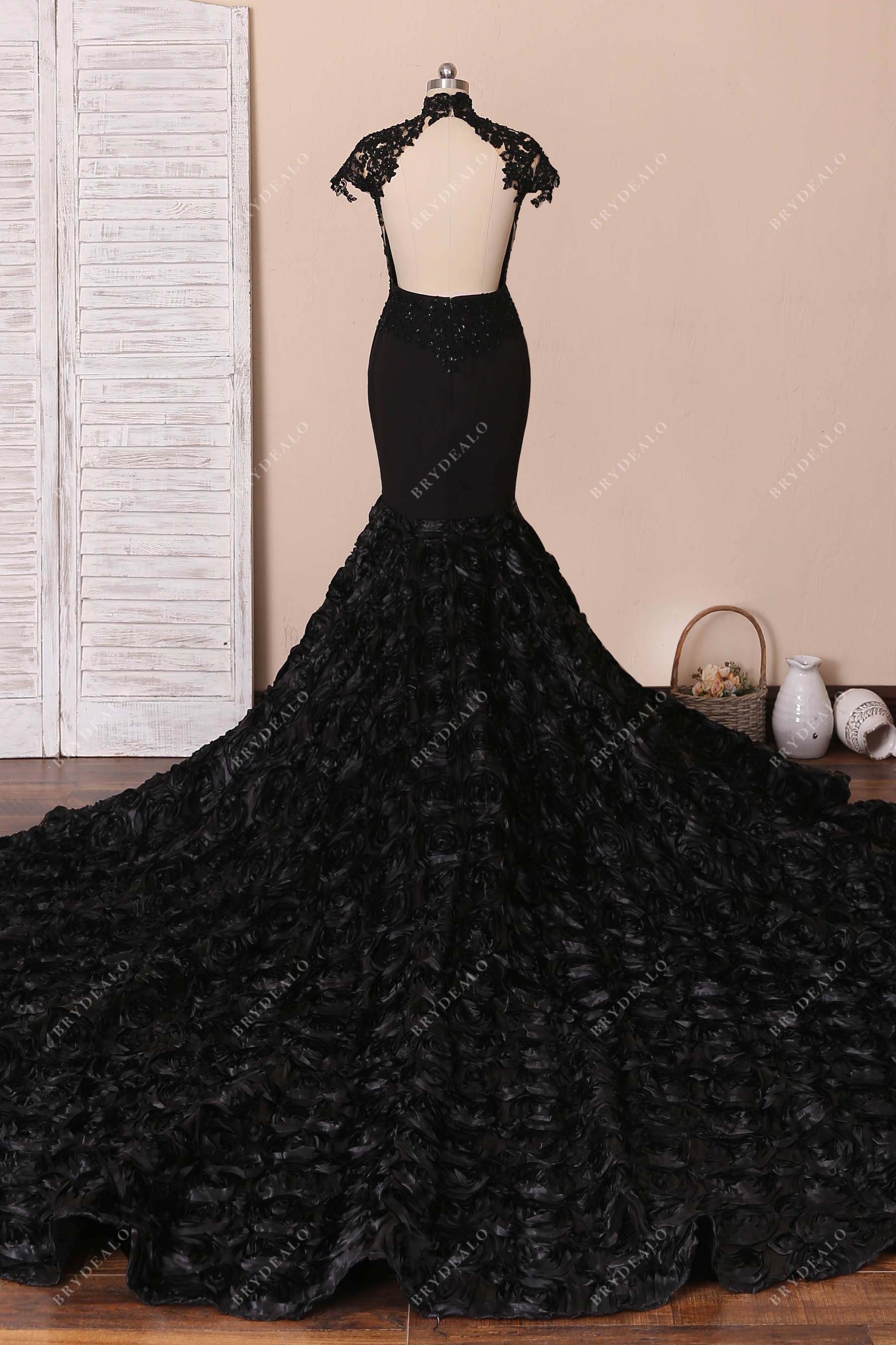 open back long train mermaid prom dress