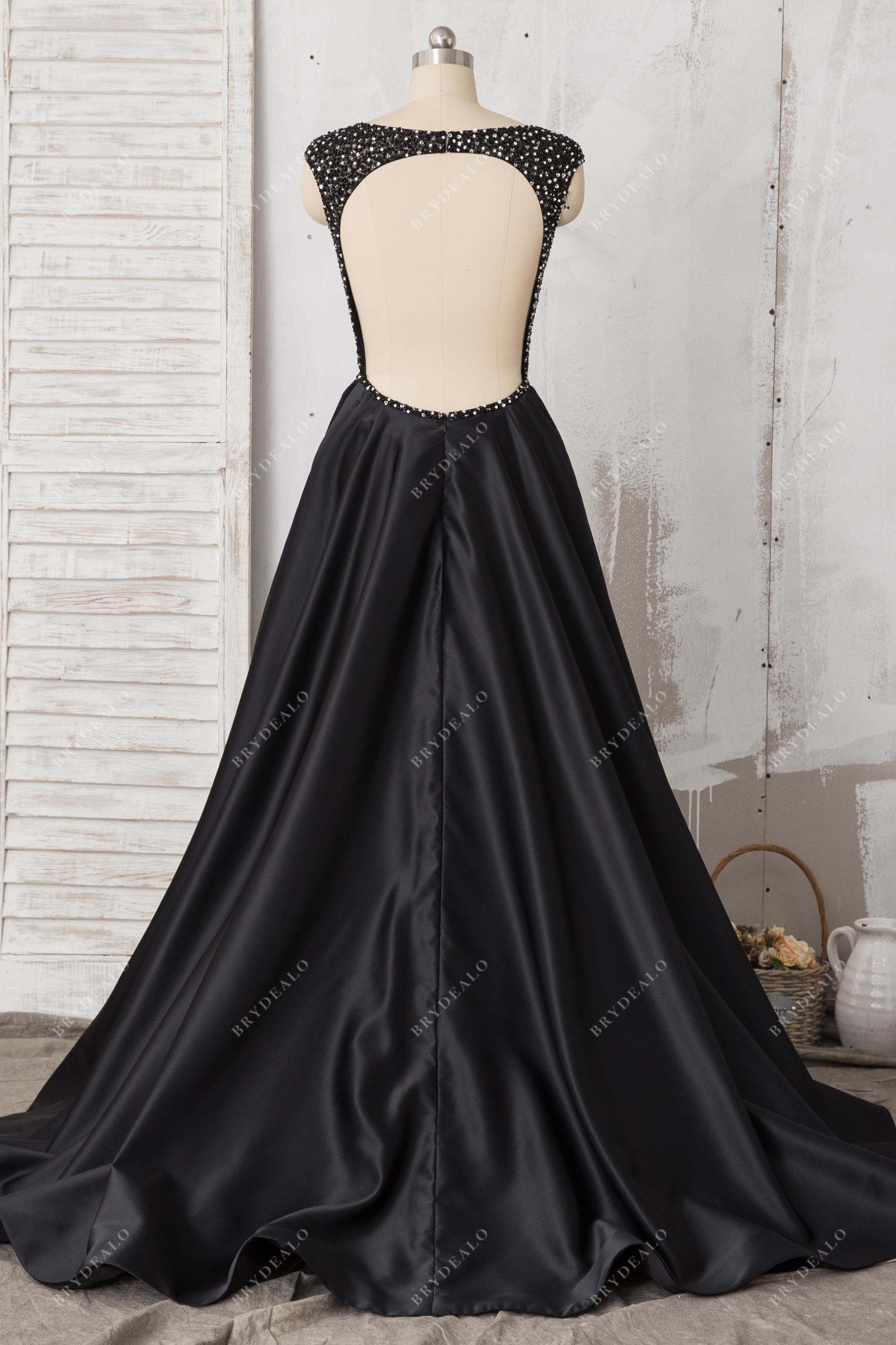 open back beaded A-line prom dress