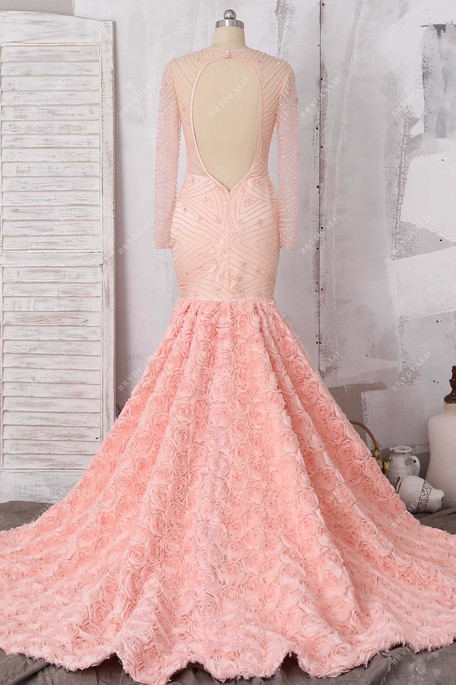 keyhole back 3D roses trumpet formal dress