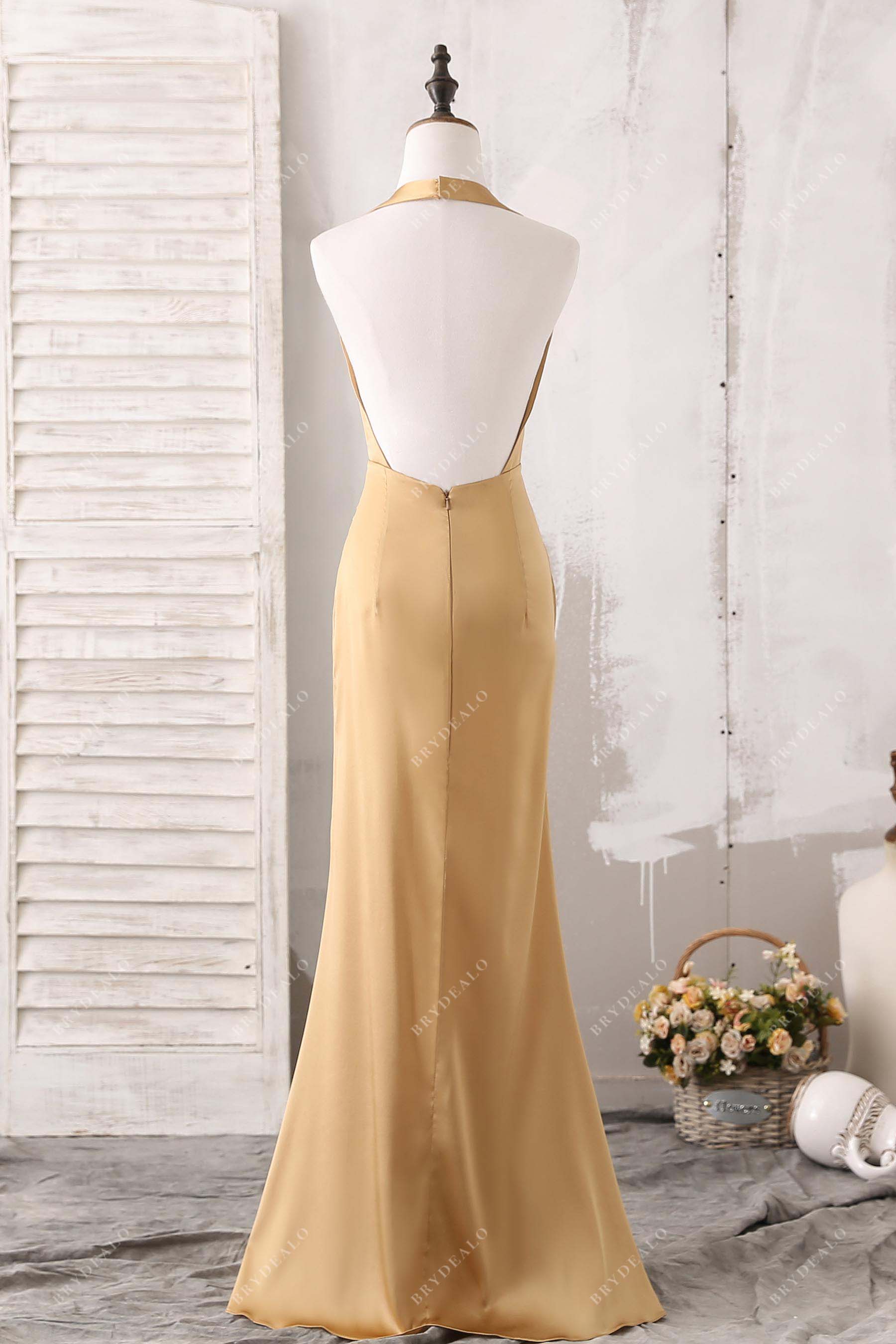 open back halter mermaid prom dress