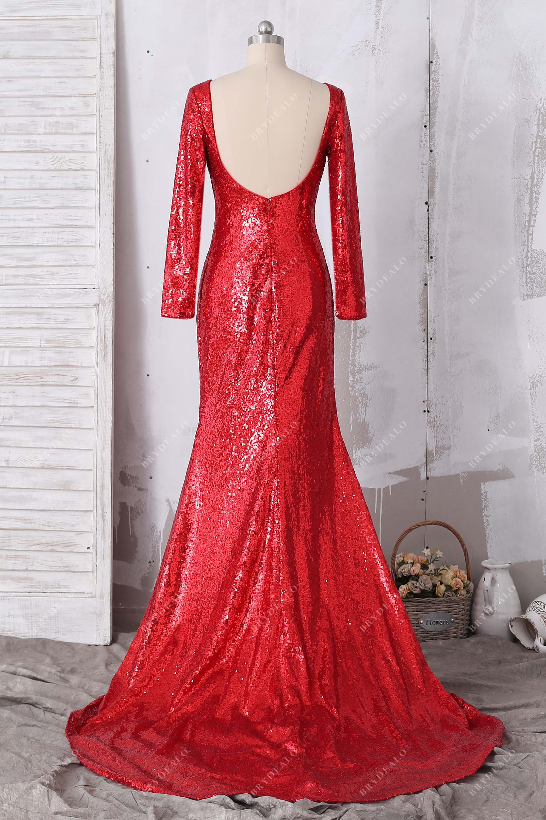 open back mermaid court train formal dress