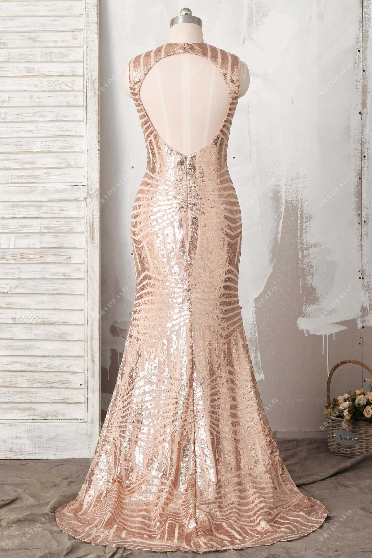 Sparkly Striped Rose Gold Sequin Mermaid Prom Dress Brydealo Sparkly Striped Rose Gold Sequin Mermaid Prom Dress Brydealo