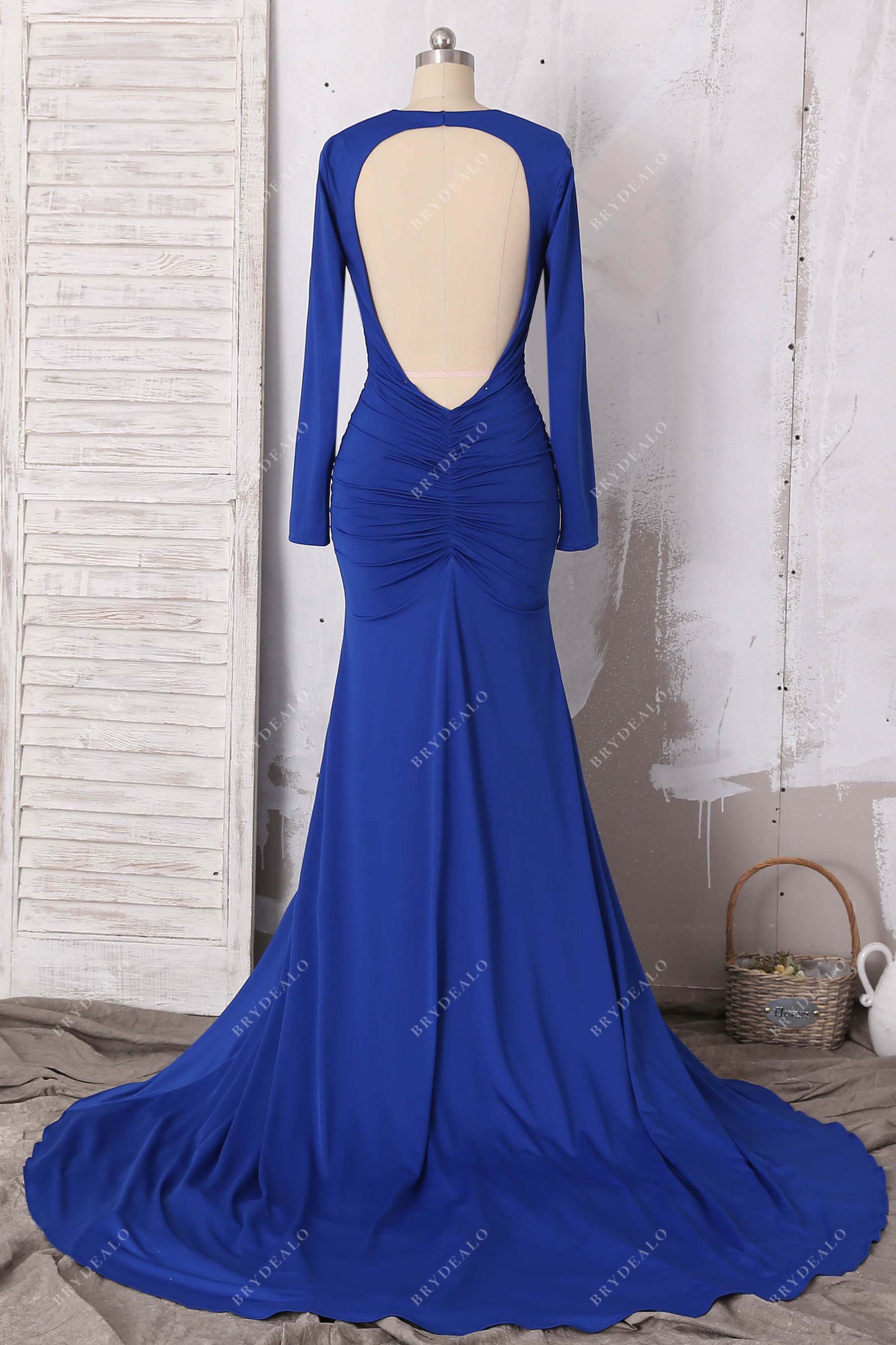 open back long sleeve mermaid formal dress