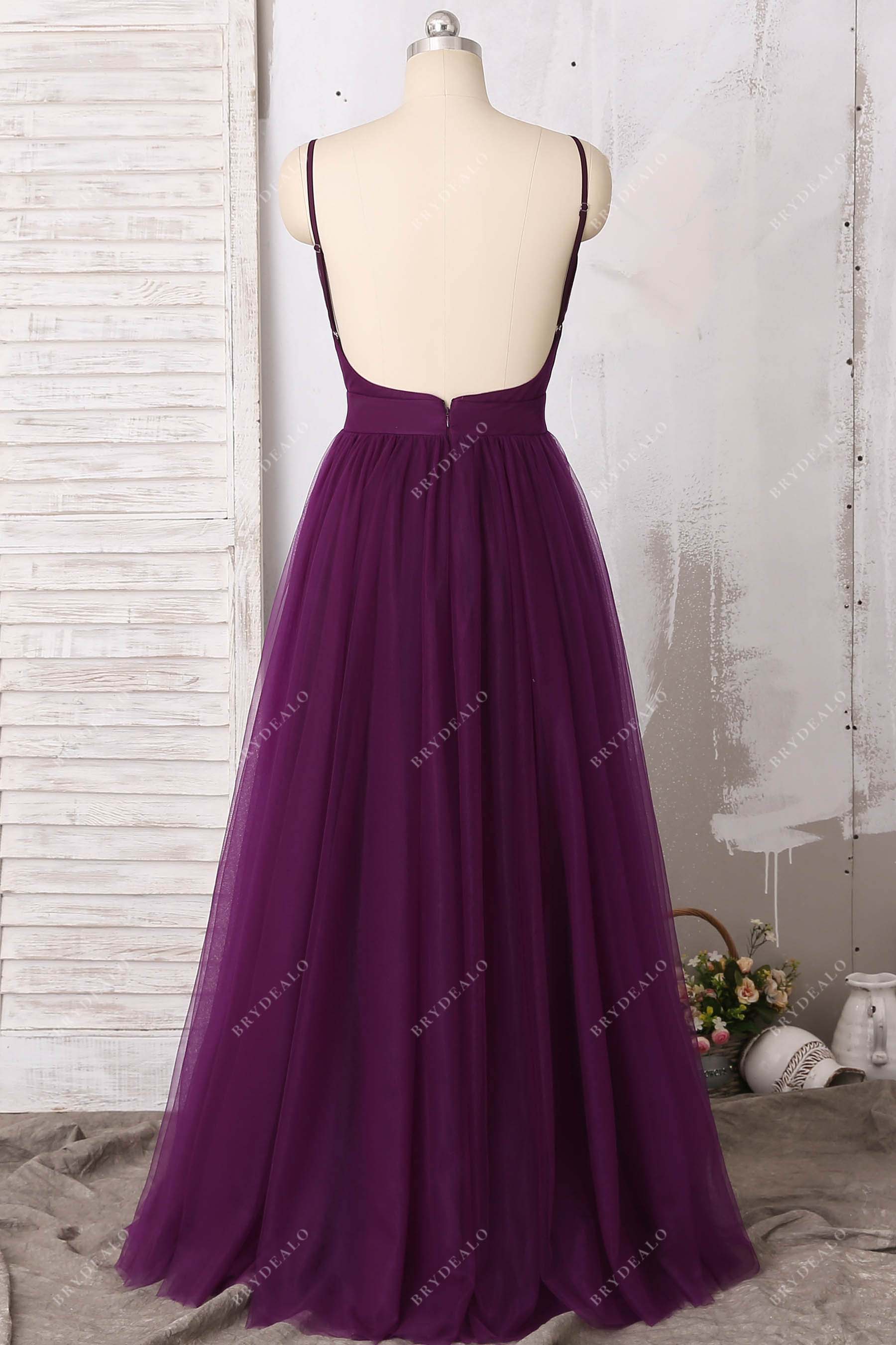 open back tulle A-line prom dress