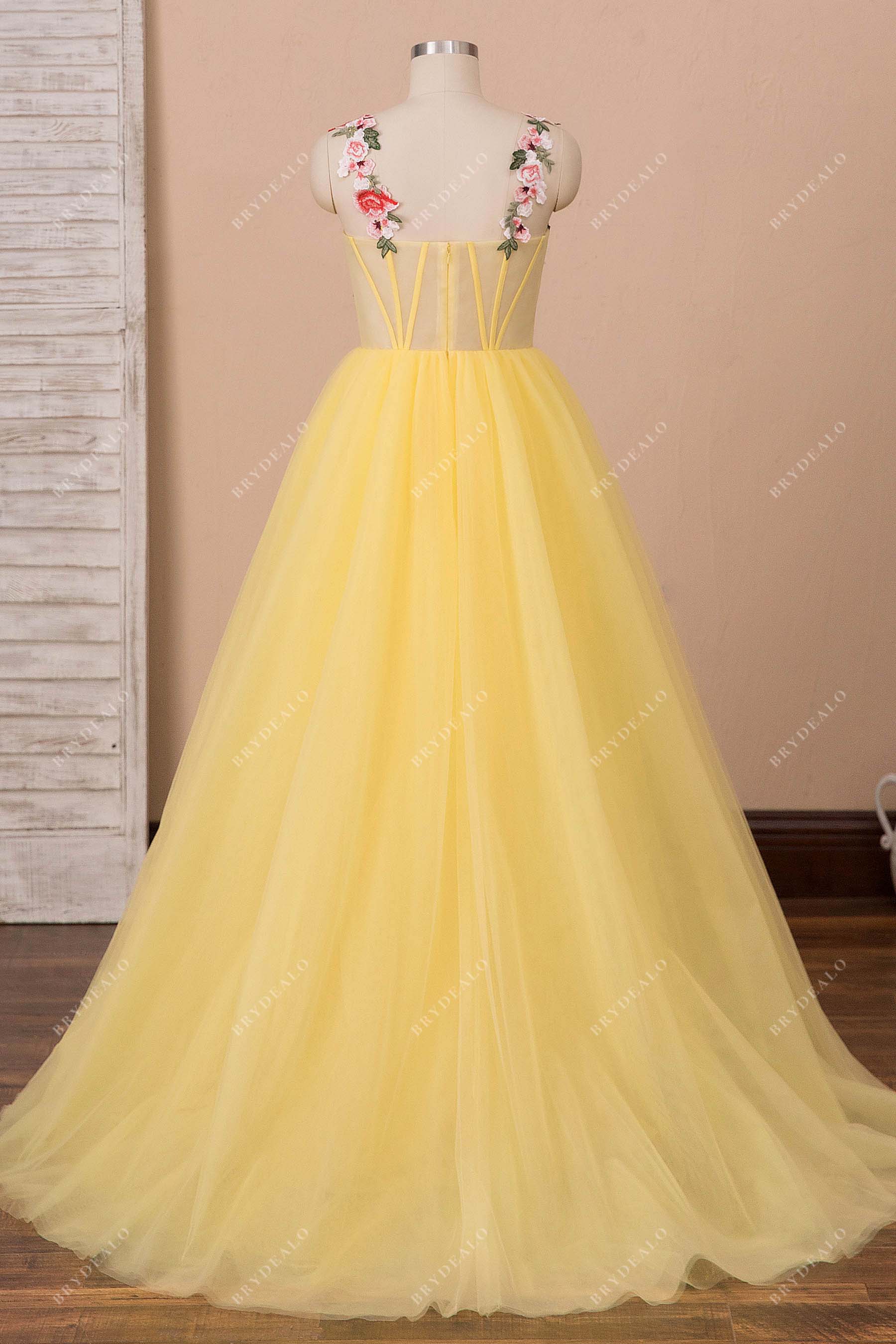 open back illusion corset formal gown