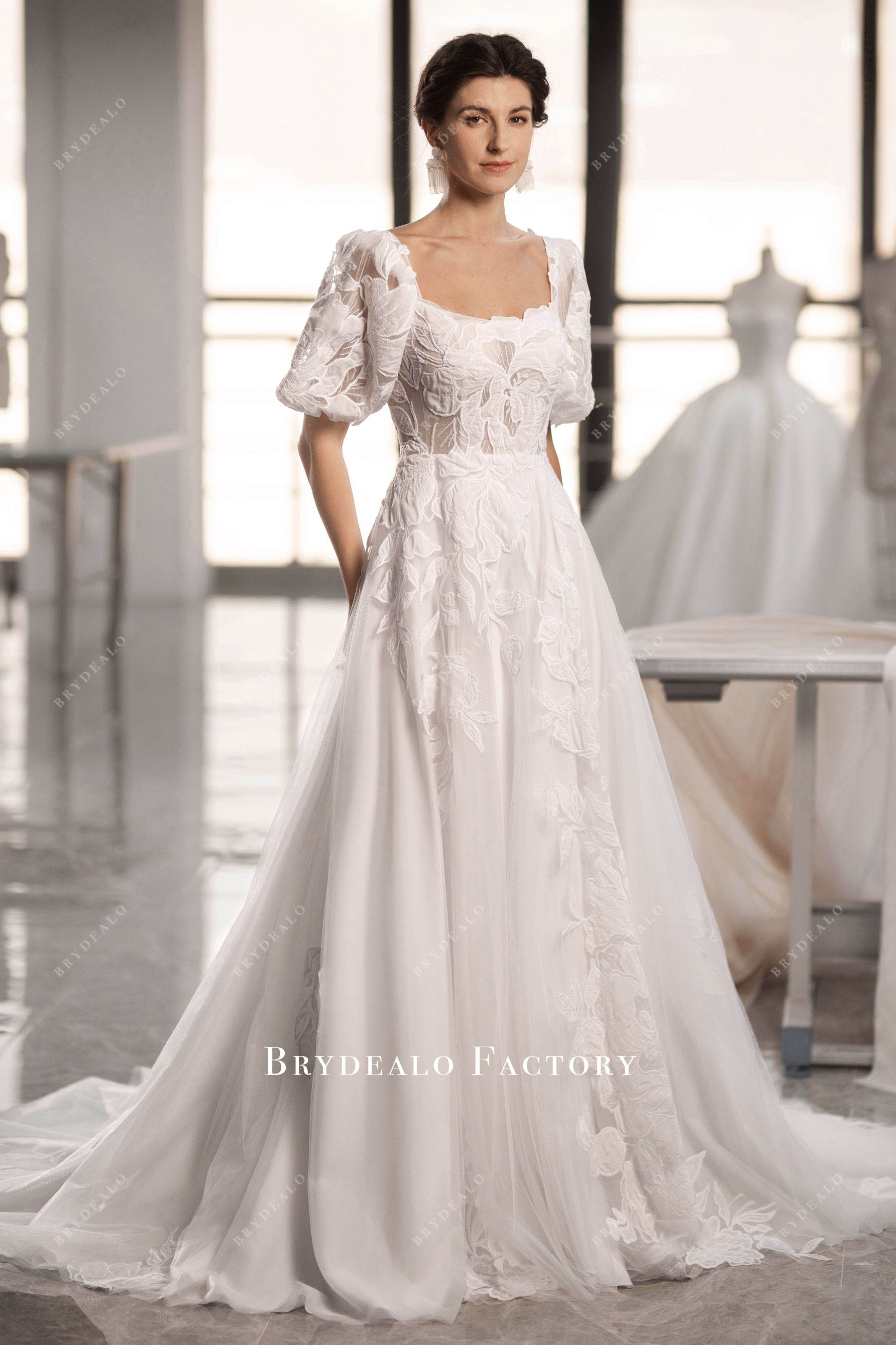 organic lace Aline wedding dress