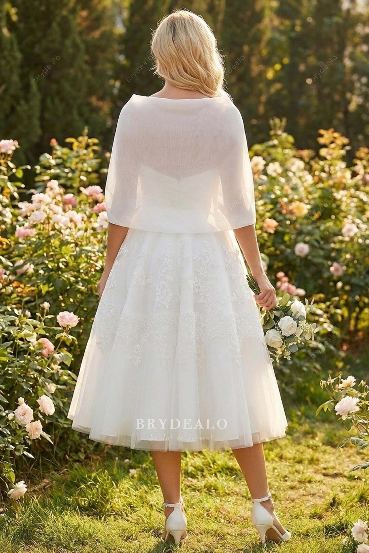 organza puffy open back wedding dress