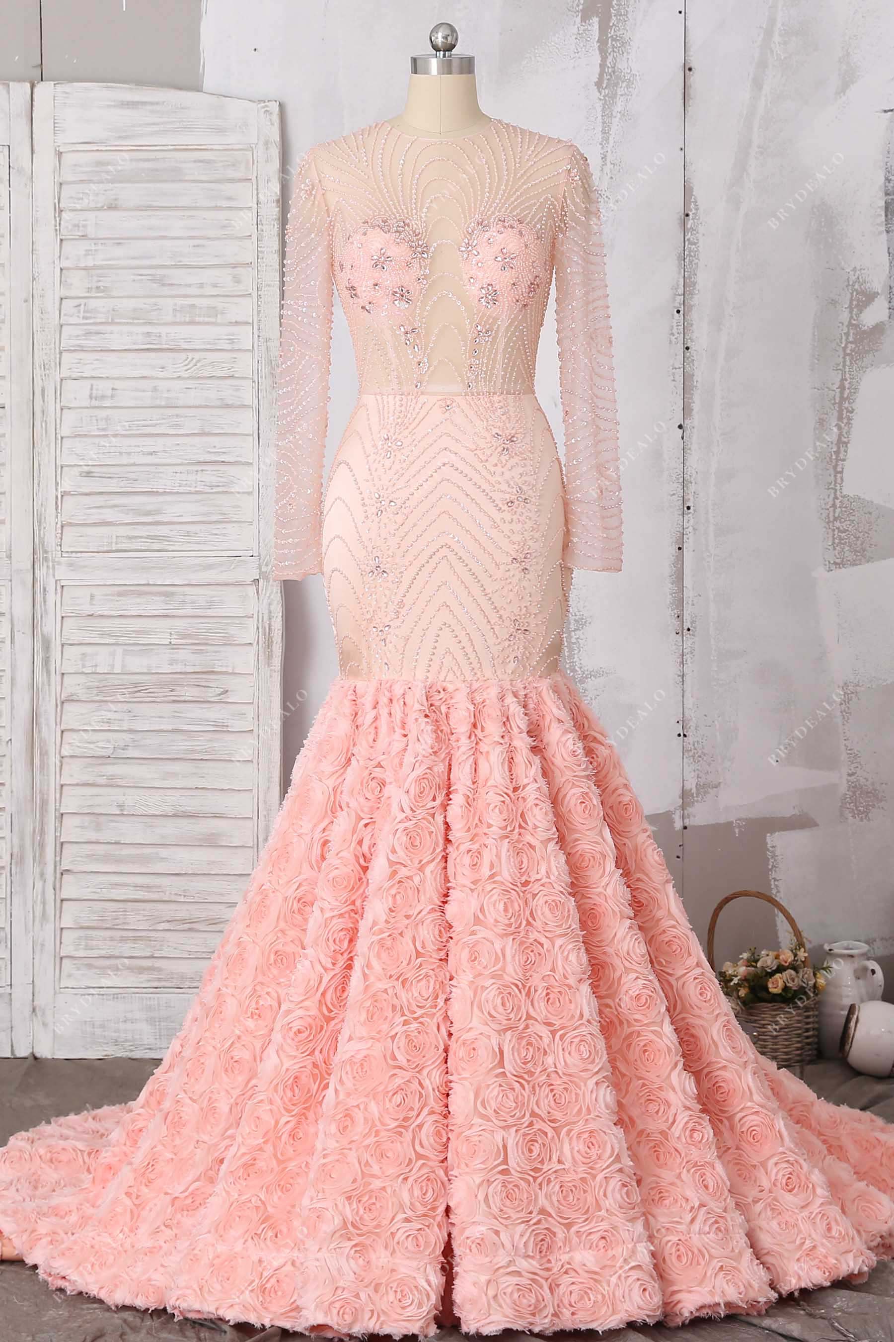 illusion long sleeve mermaid prom dress