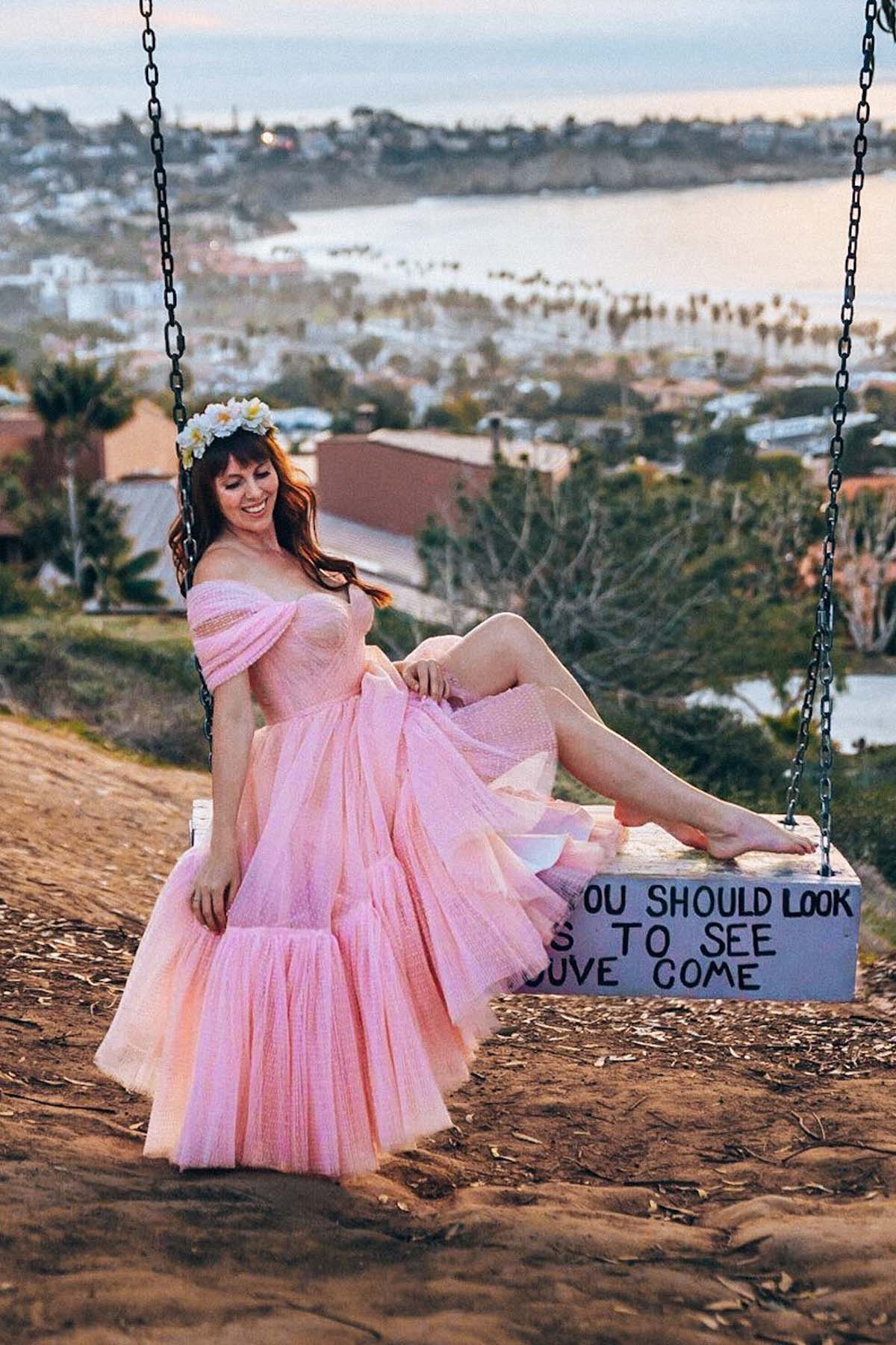 pink dot tea-length dress customer review