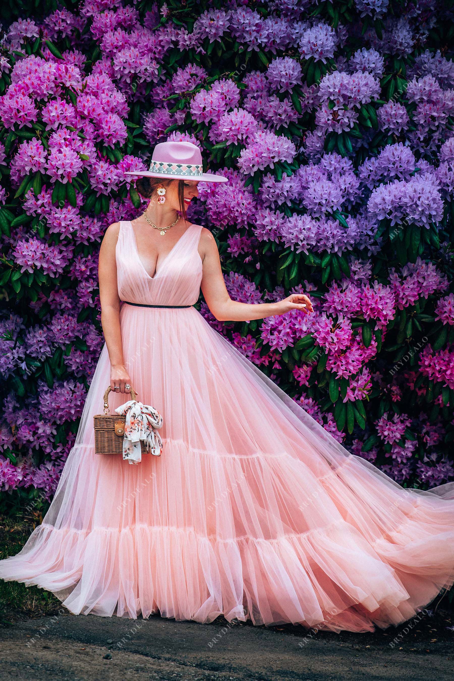 pink tiered formal dress