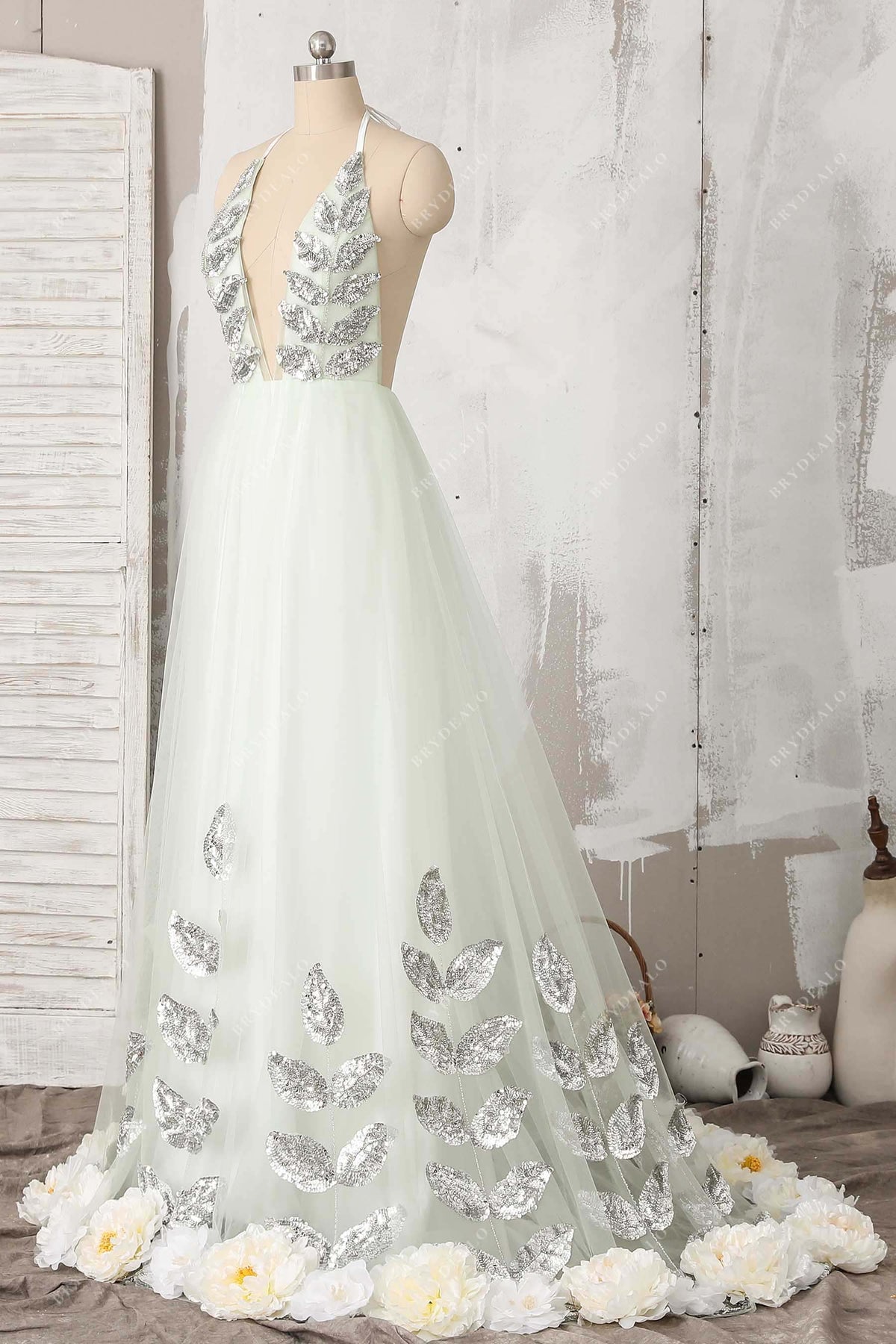 Light Green Fairy Flower Sequin Prom Dress – Brydealo