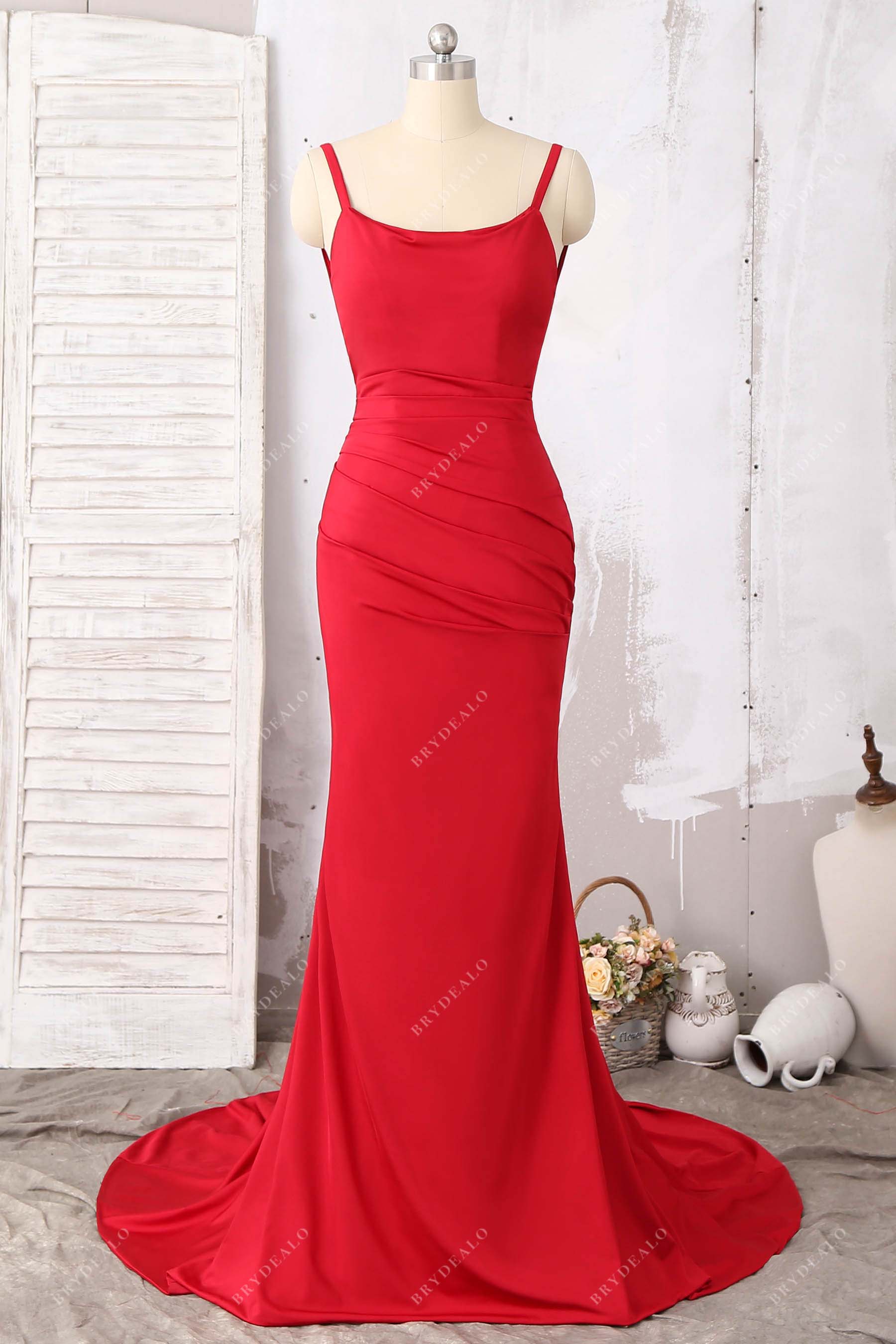 thin straps scoop neck sheath prom dress