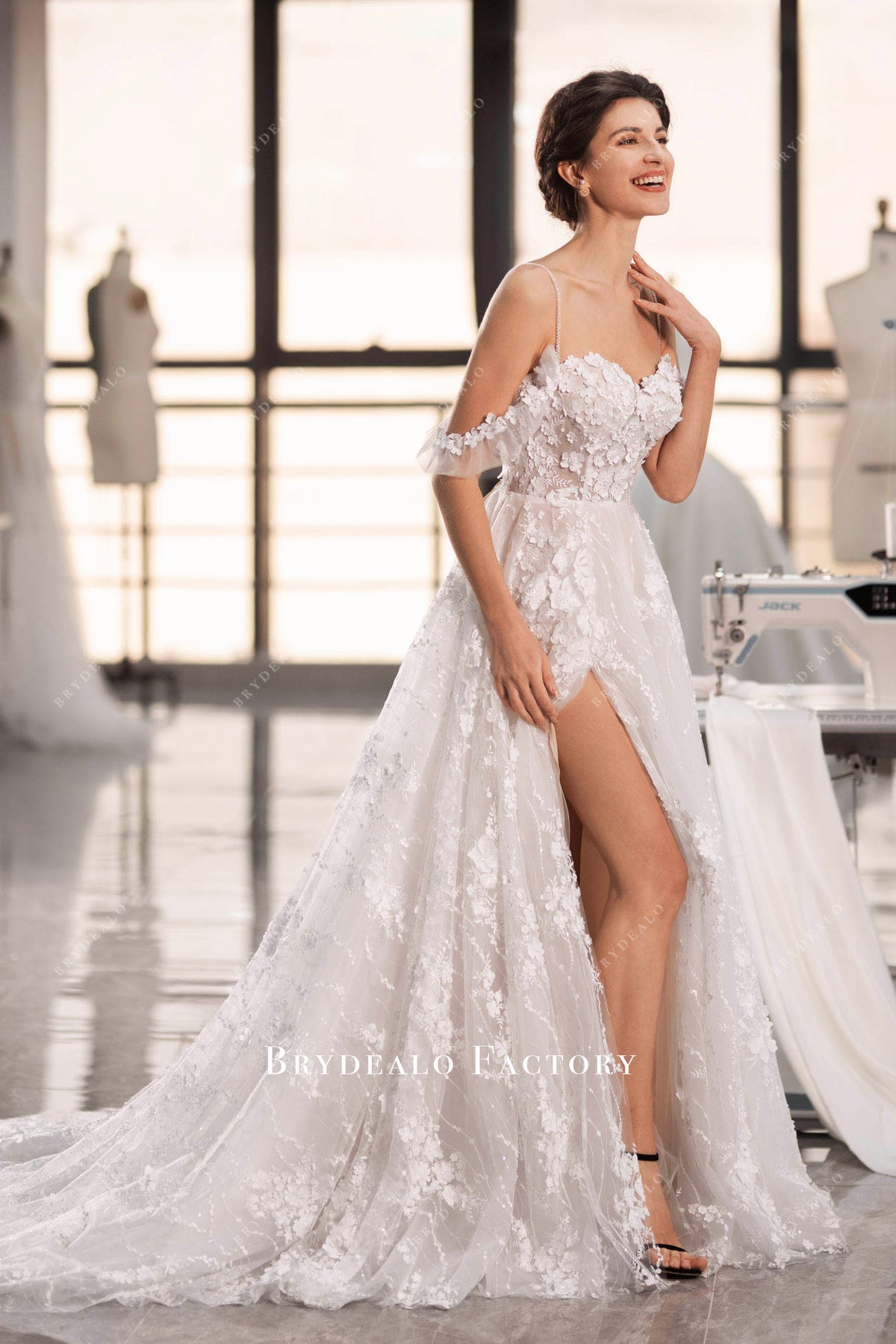 Corset Detachable Sleeves 3D Flower Wedding Dress – Brydealo