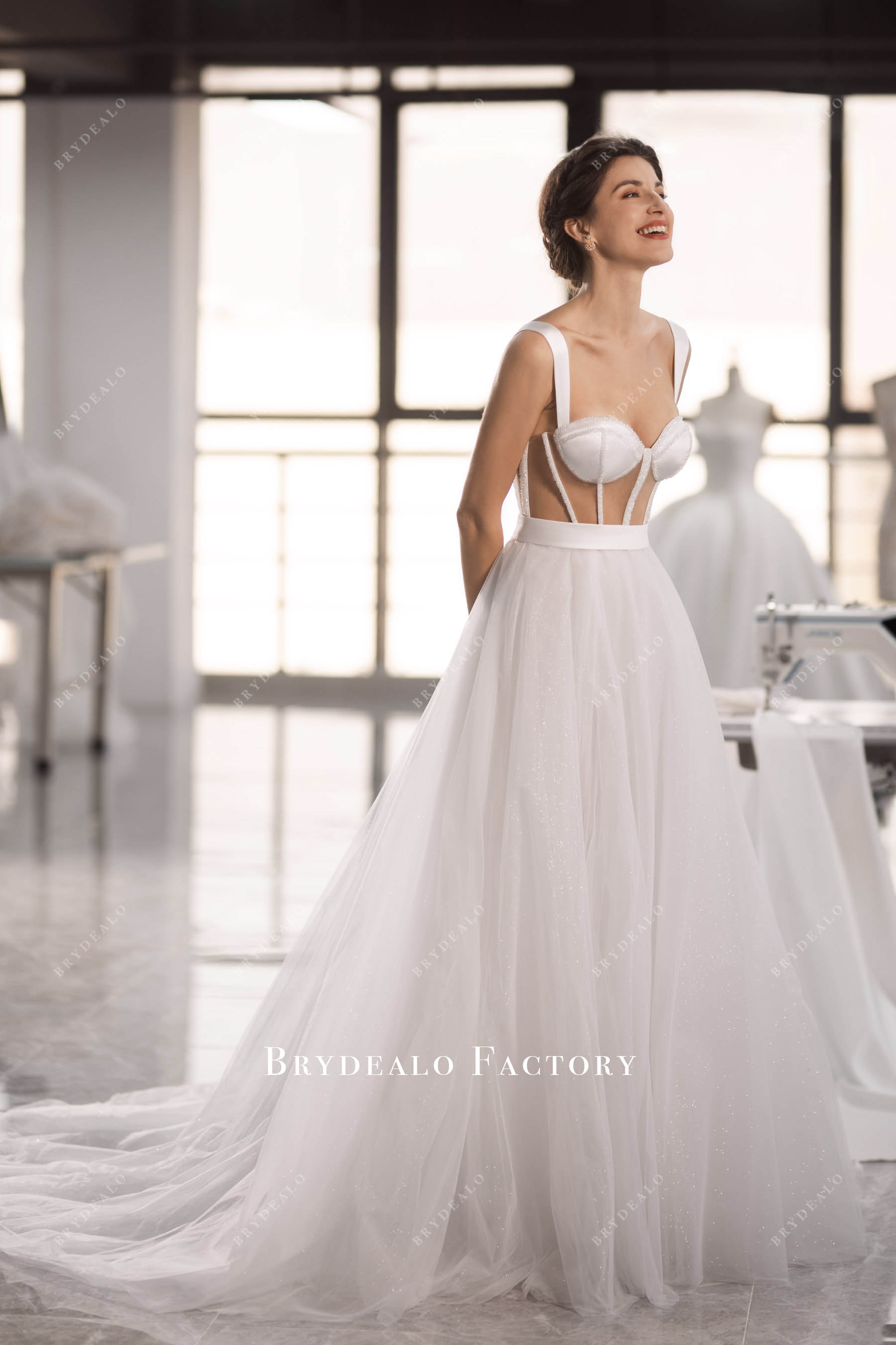 wide strap boned wedding dress