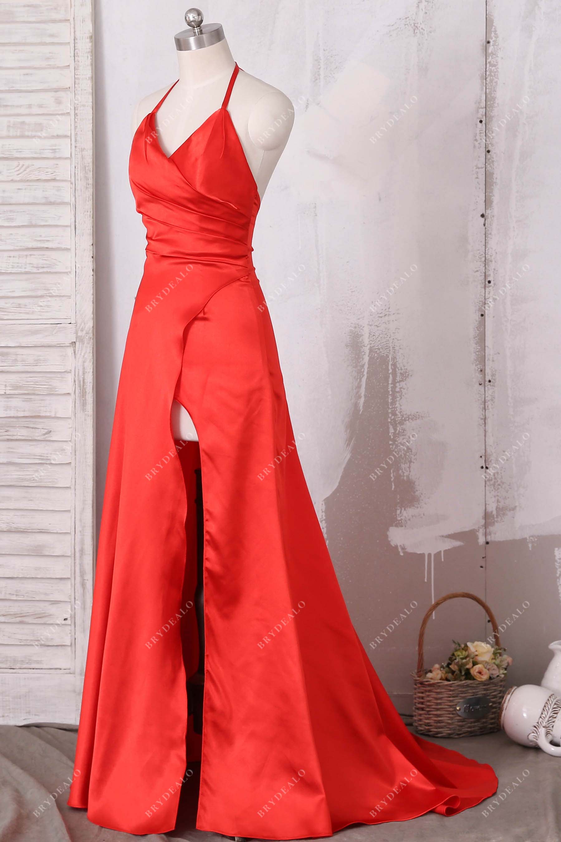 wrapped v-neck sweep train formal dress