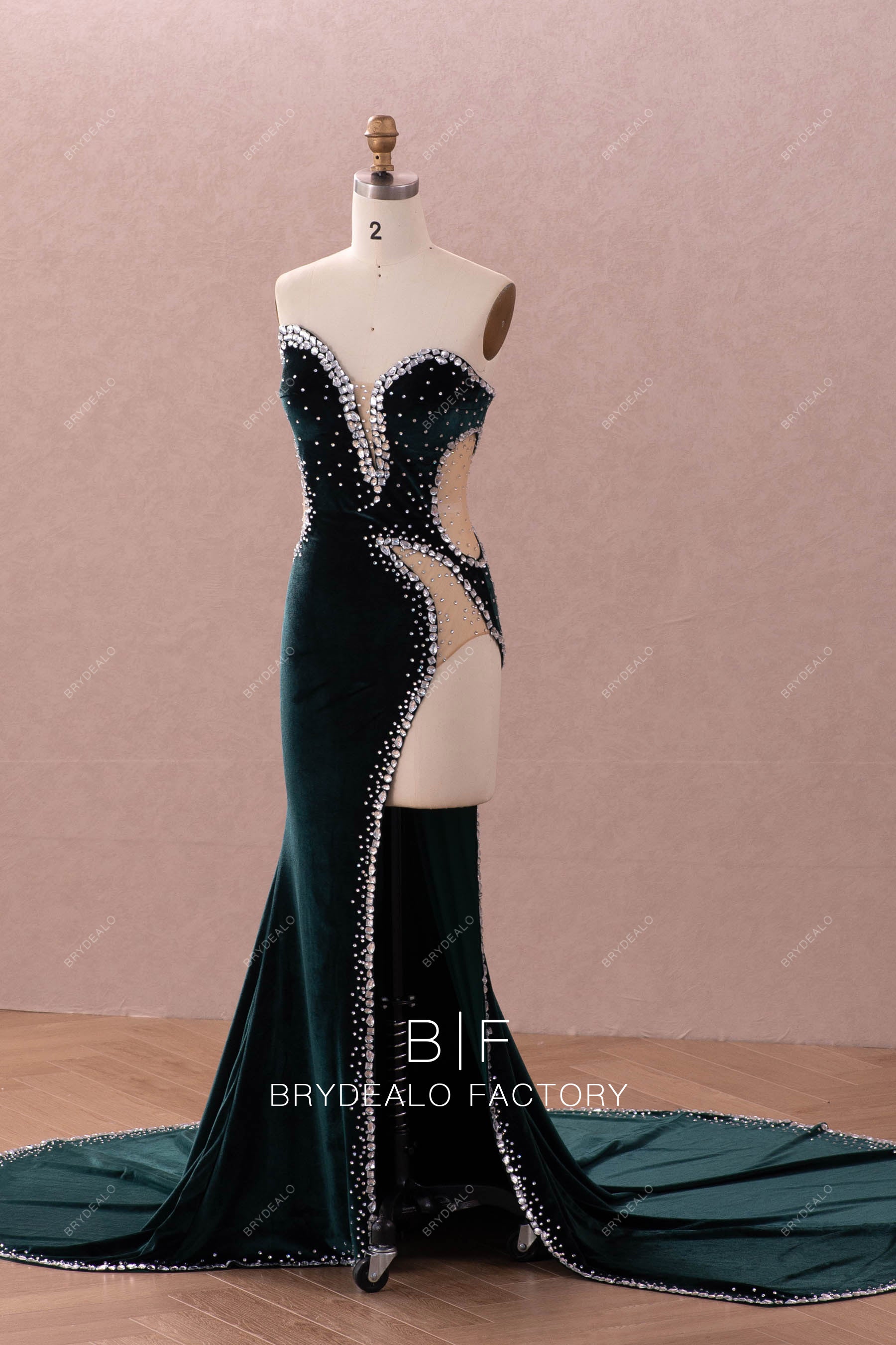 strapless high slit trumpet prom dress