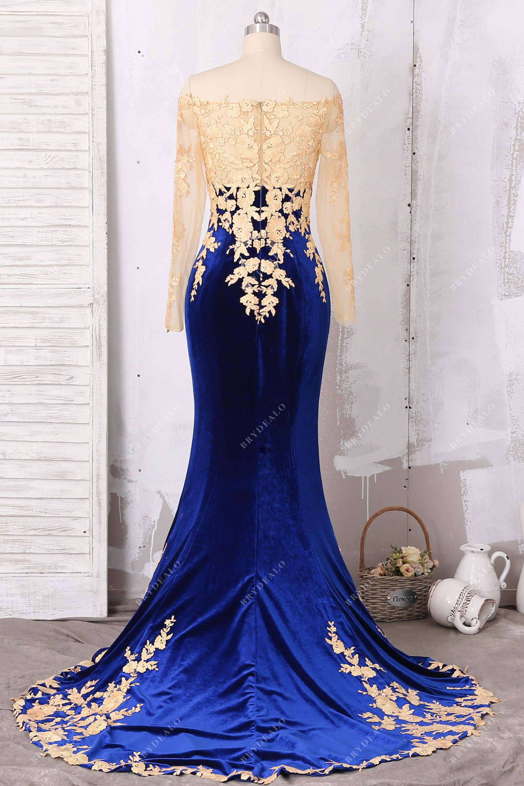 off shoulder long sleeve mermaid formal dress