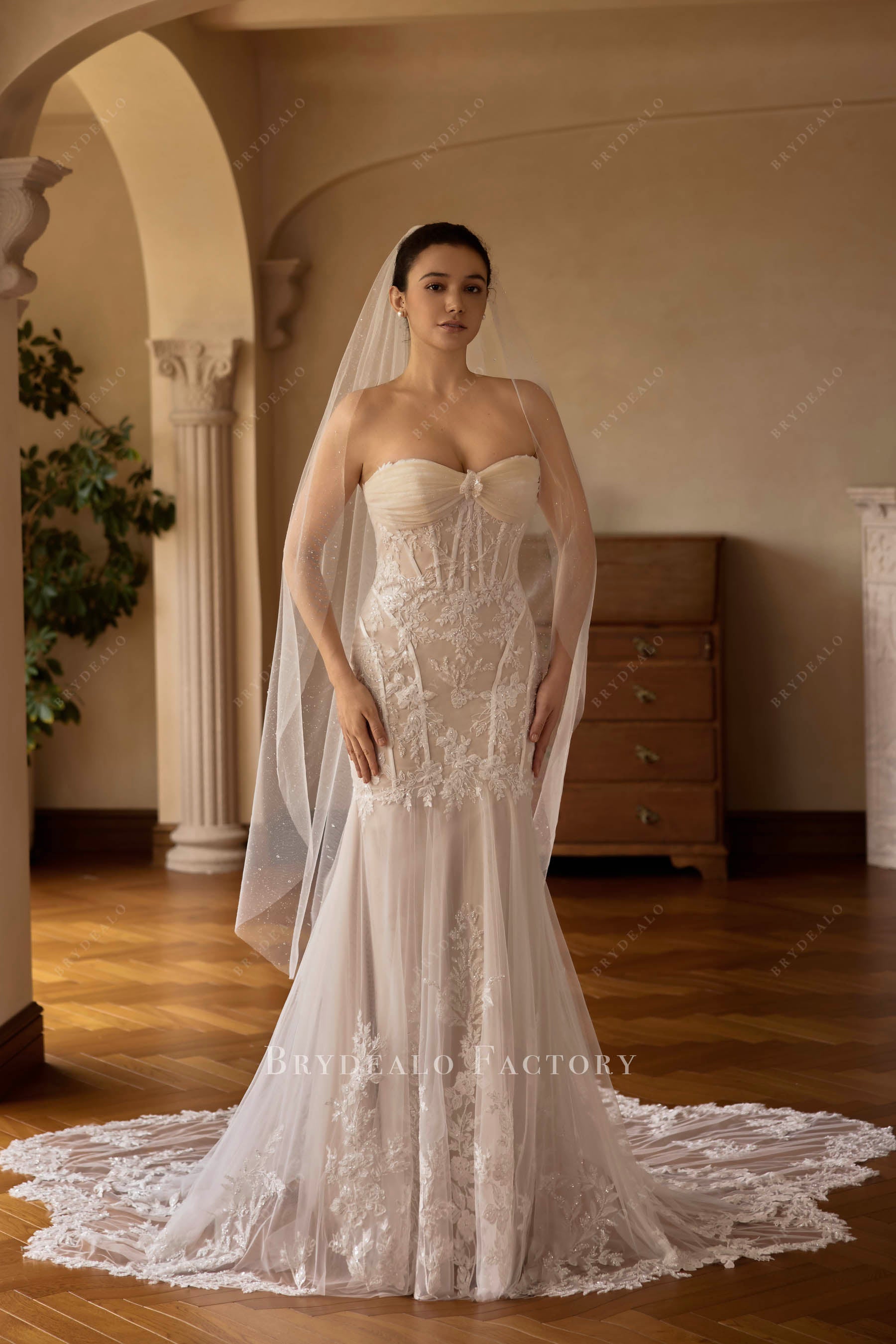 shimmery dew single tier wedding veil