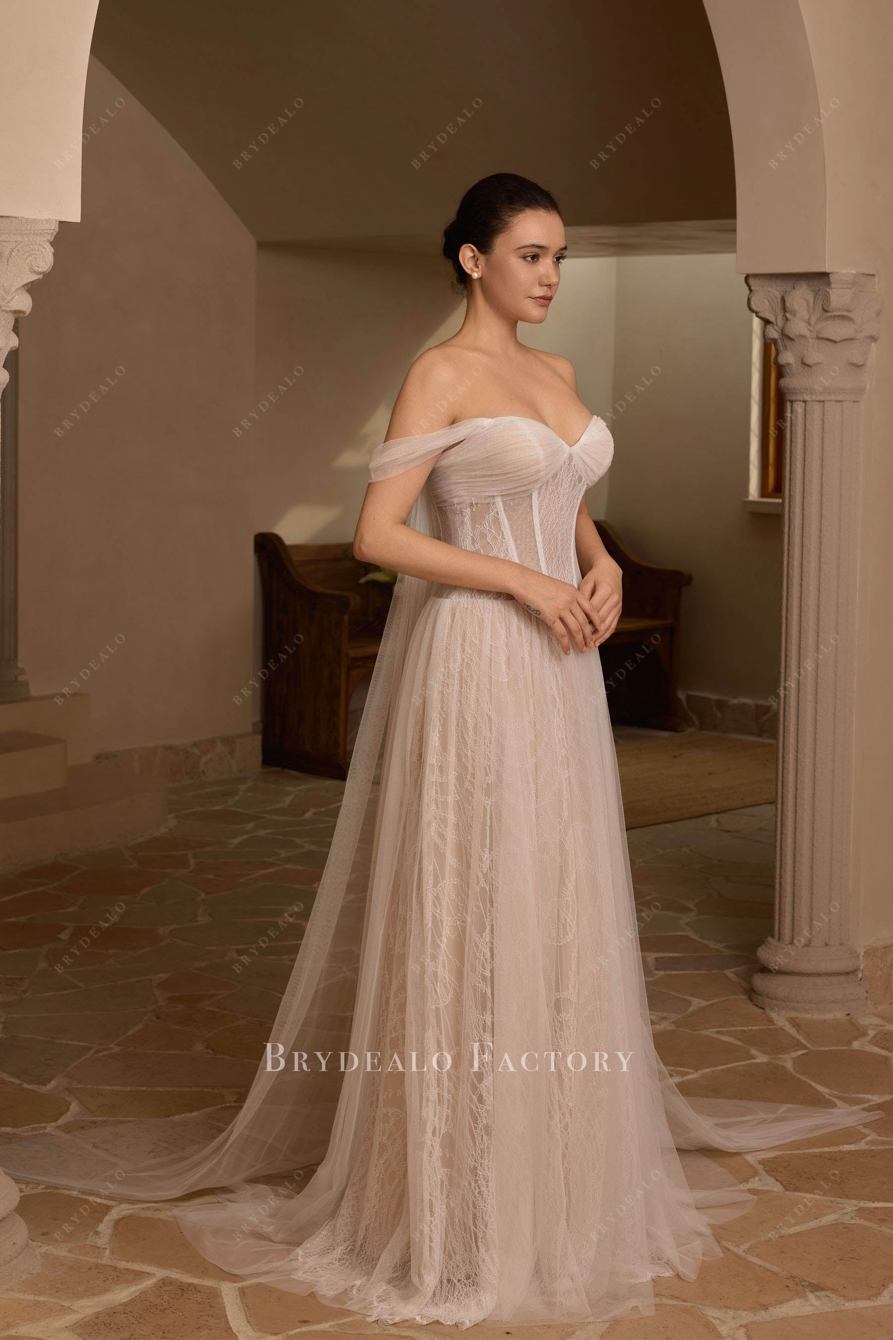 soft tulle sweep train wedding dress