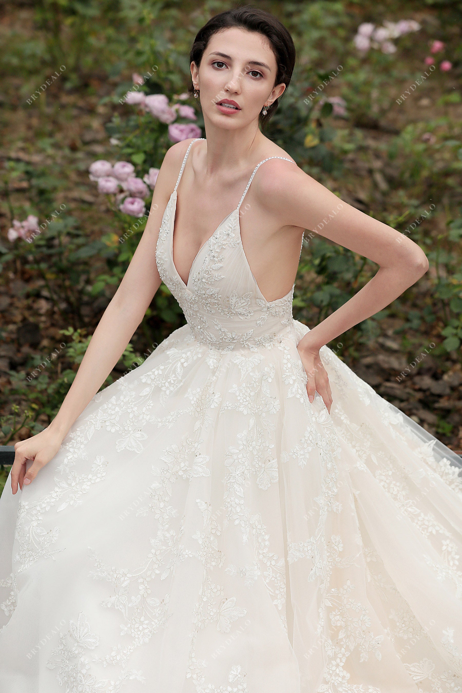 plunging neck empire waist bridal dress