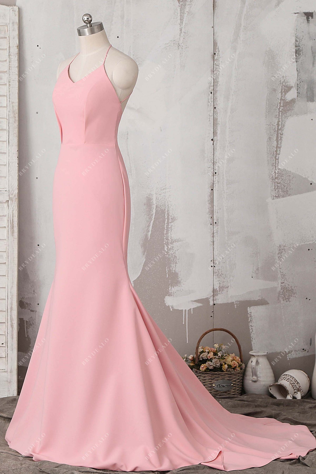 Pink Stretchy Crepe Thin Straps Mermaid Prom Dress Brydealo Pink Stretchy Crepe Thin Straps Mermaid Prom Dress Brydealo