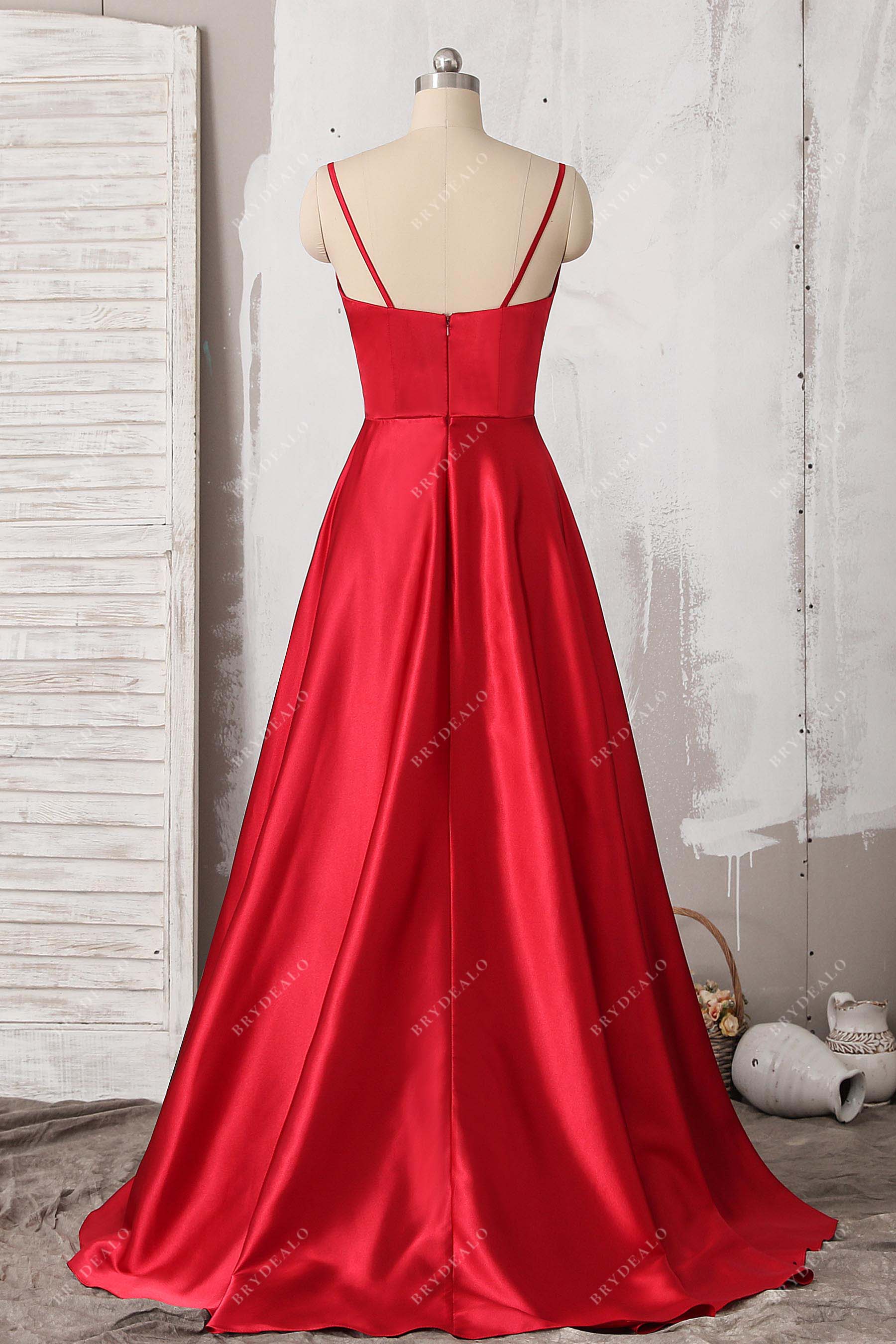 thin straps open back formal dress