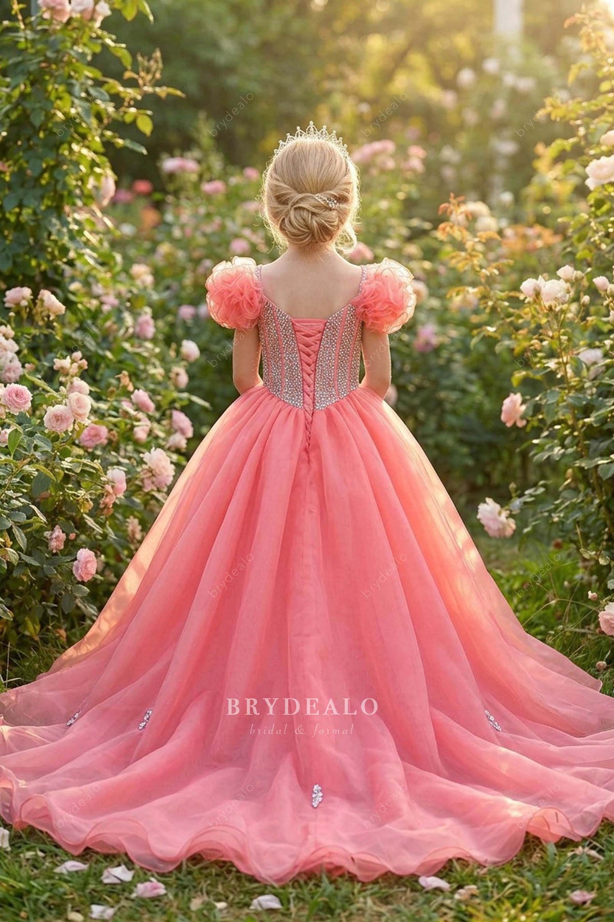 strapless satin lace up back kids pageant gown