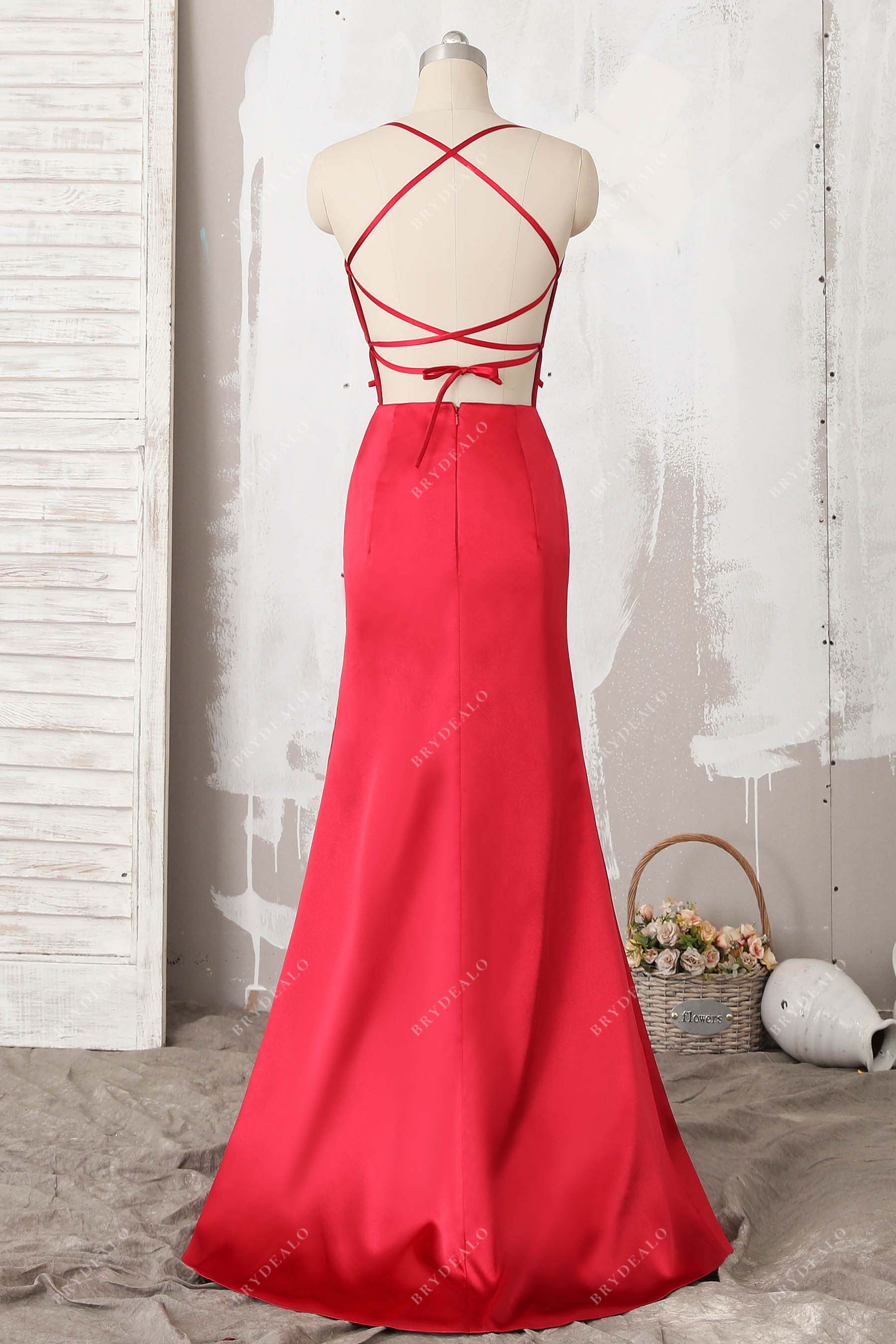 crisscross open back formal dress
