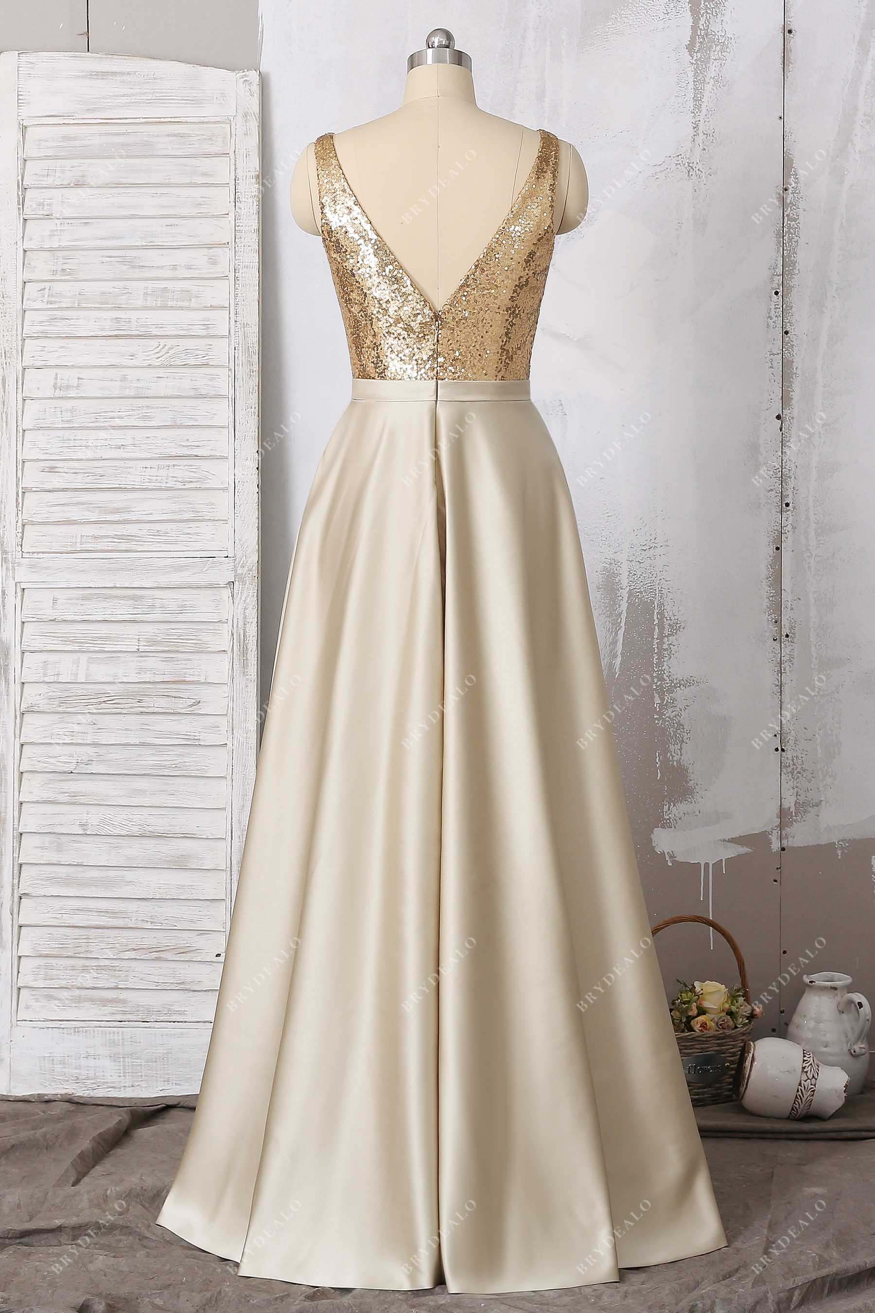 V-back sleeveless A-line formal dress