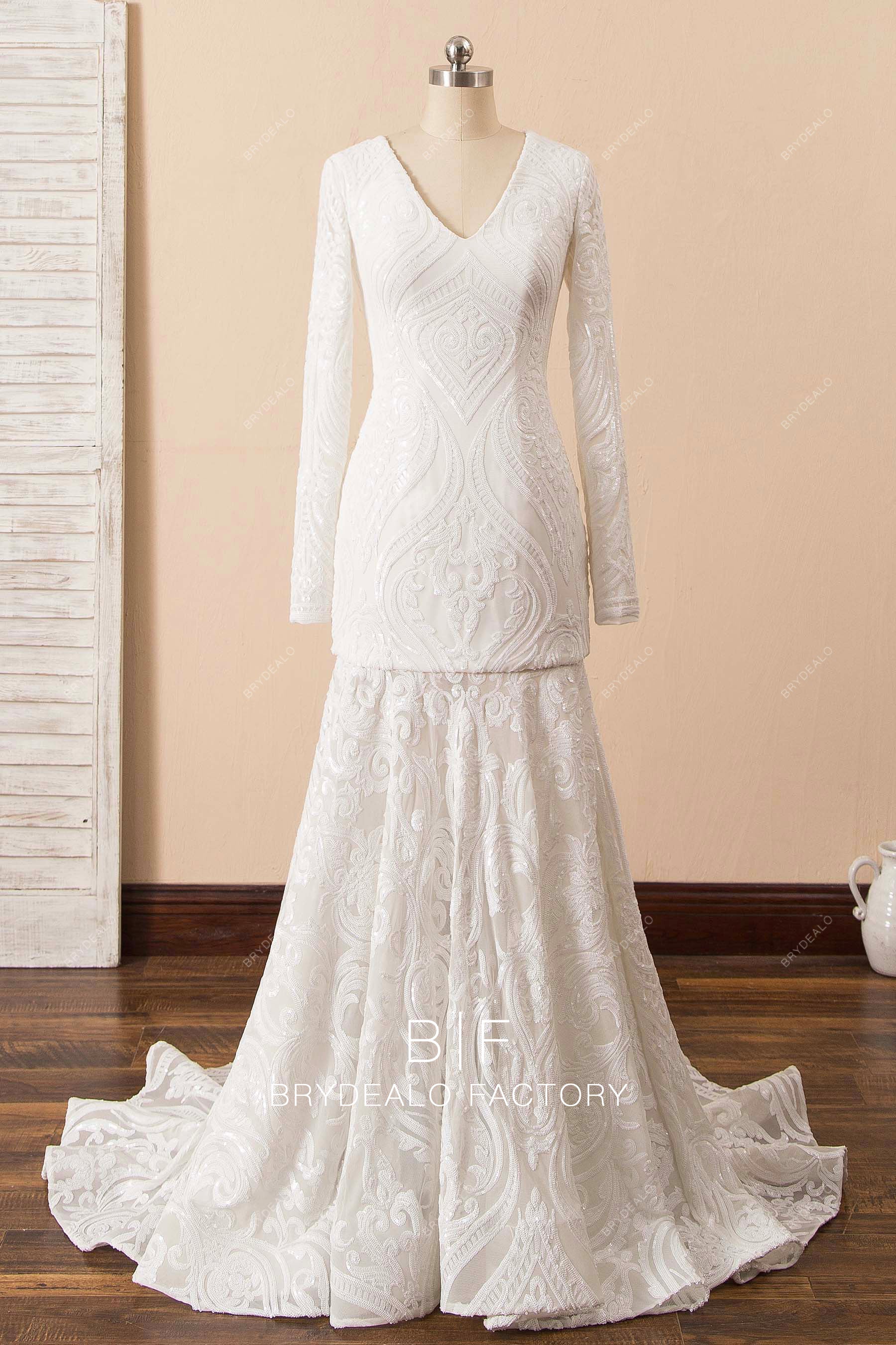 white v-neck mermaid prom dress