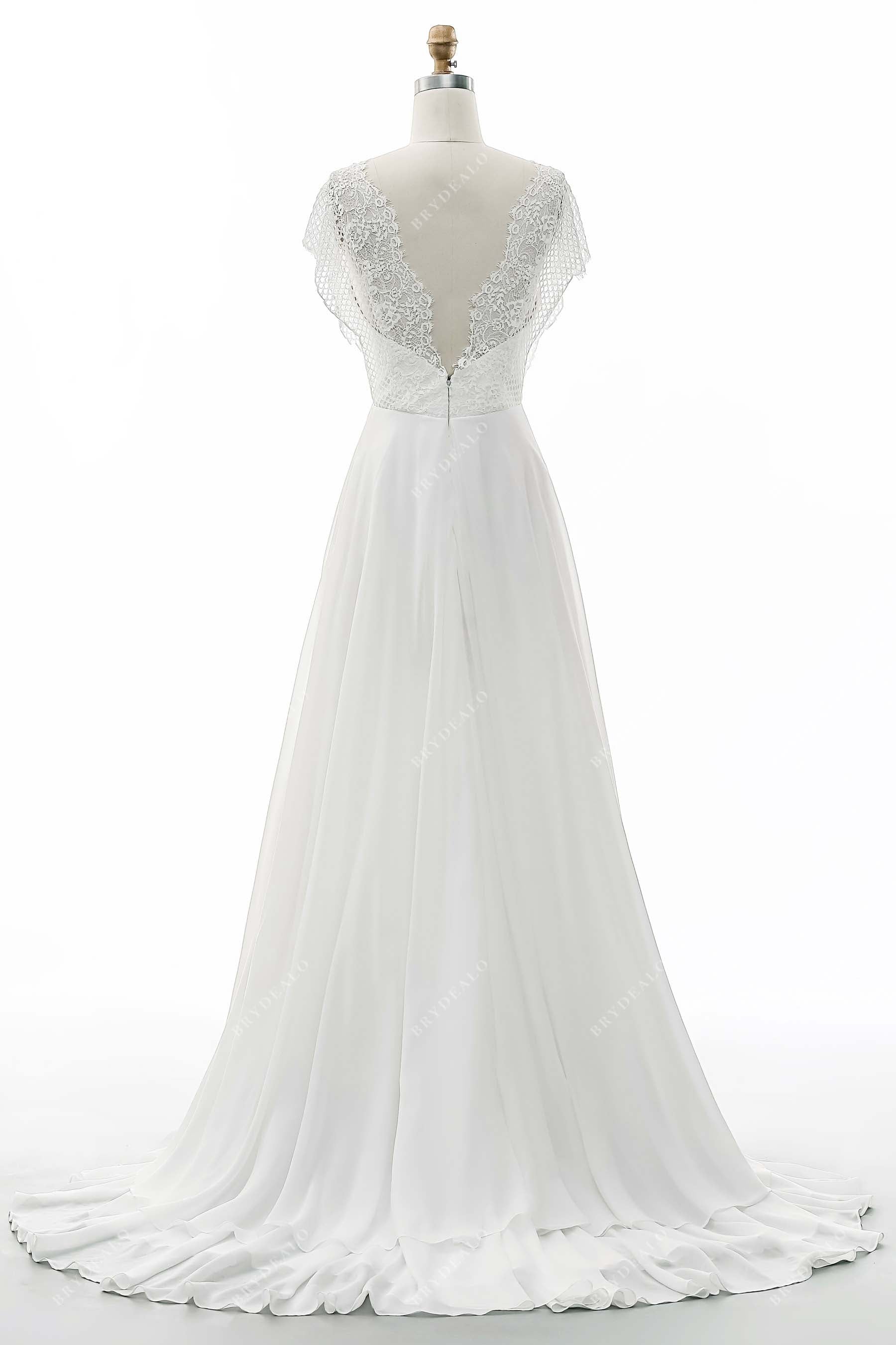 Court Train A-line Chiffon v-back Wedding Dress