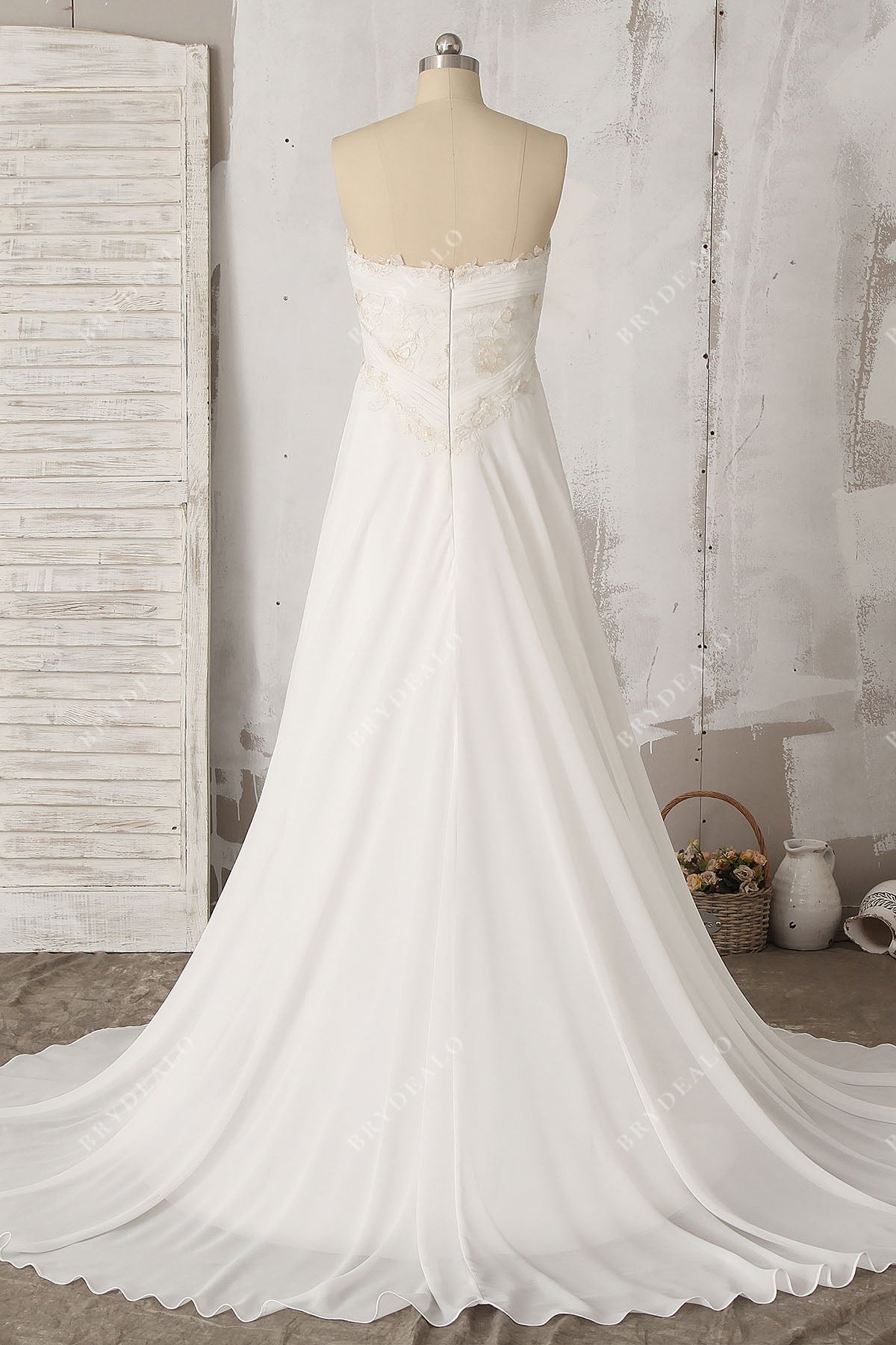 flowing A-line chiffon  long train  wedding gown