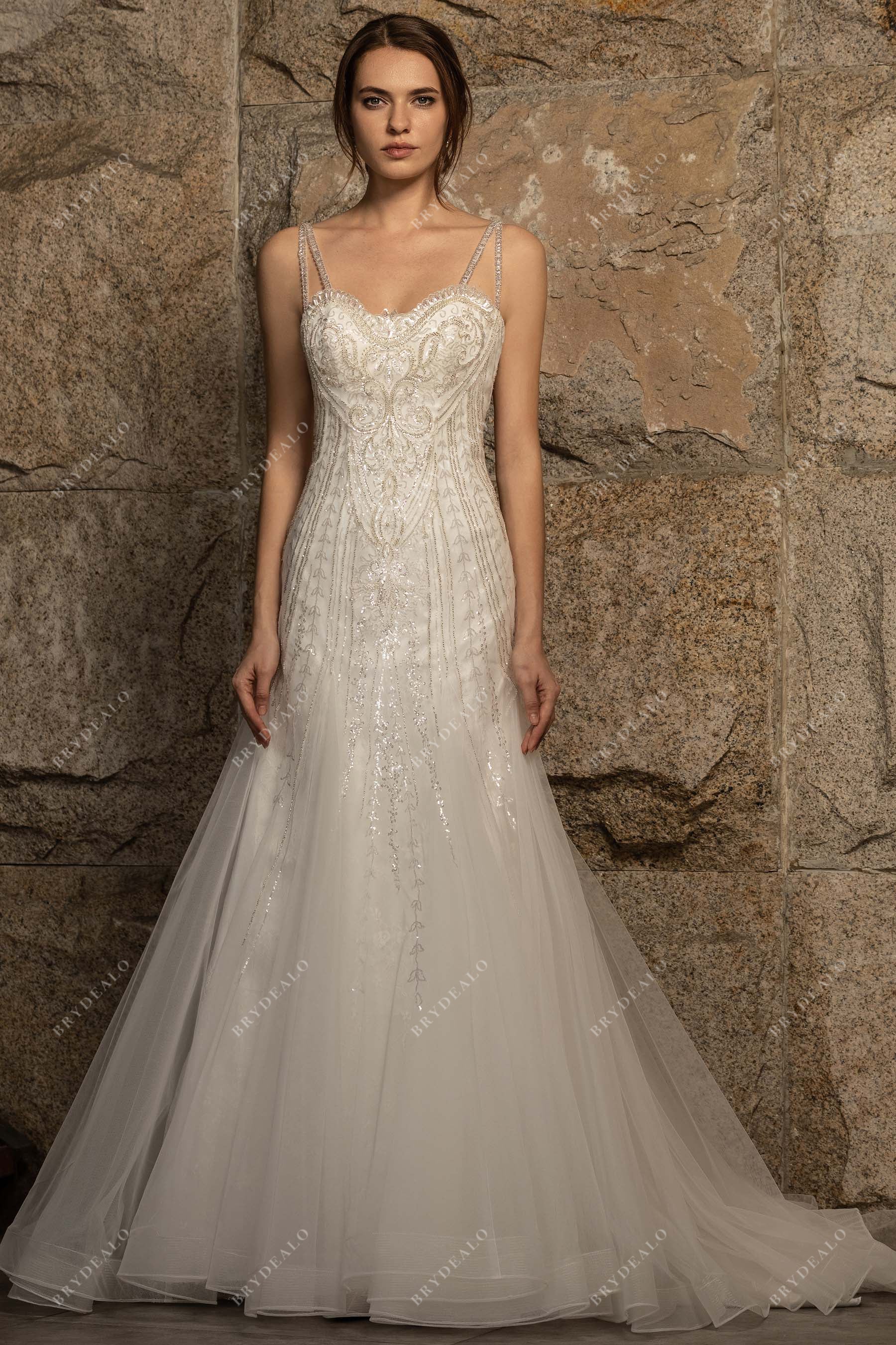 Vintage Sweetheart Beaded Lace Mermaid Wedding Dress