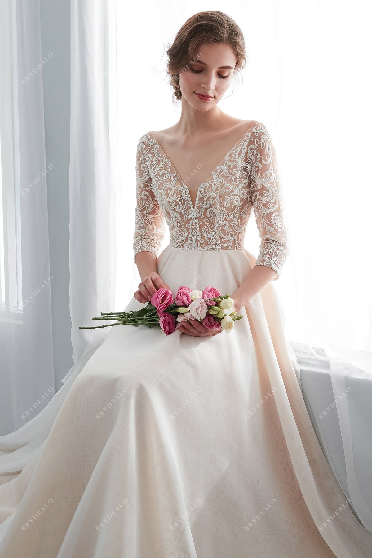 champagne beaded wedding dress Sparkle Beaded Champagne Wedding Dresses A Line Backless Bridal Gown AWD1340