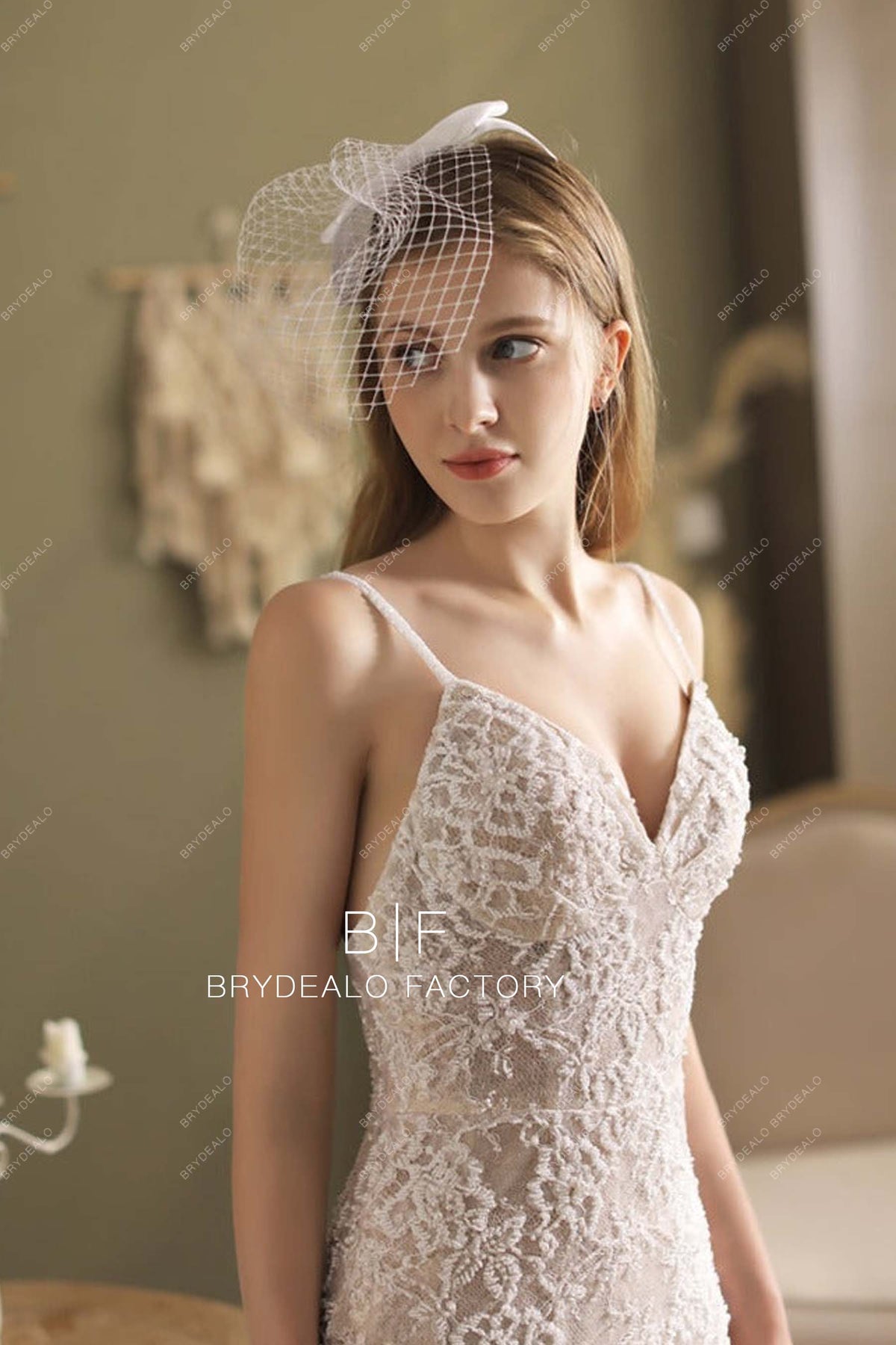 lace wedding dress with birdcage veil Mixed florals and pearls wedding veil - Silk and lace blooms bridal birdcage veil