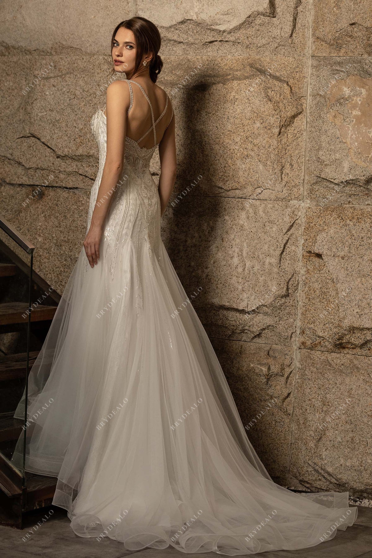 Vintage Beaded Mermaid Wedding Dress: Sweetheart Neckline, Crisscross Back  – Brydealo