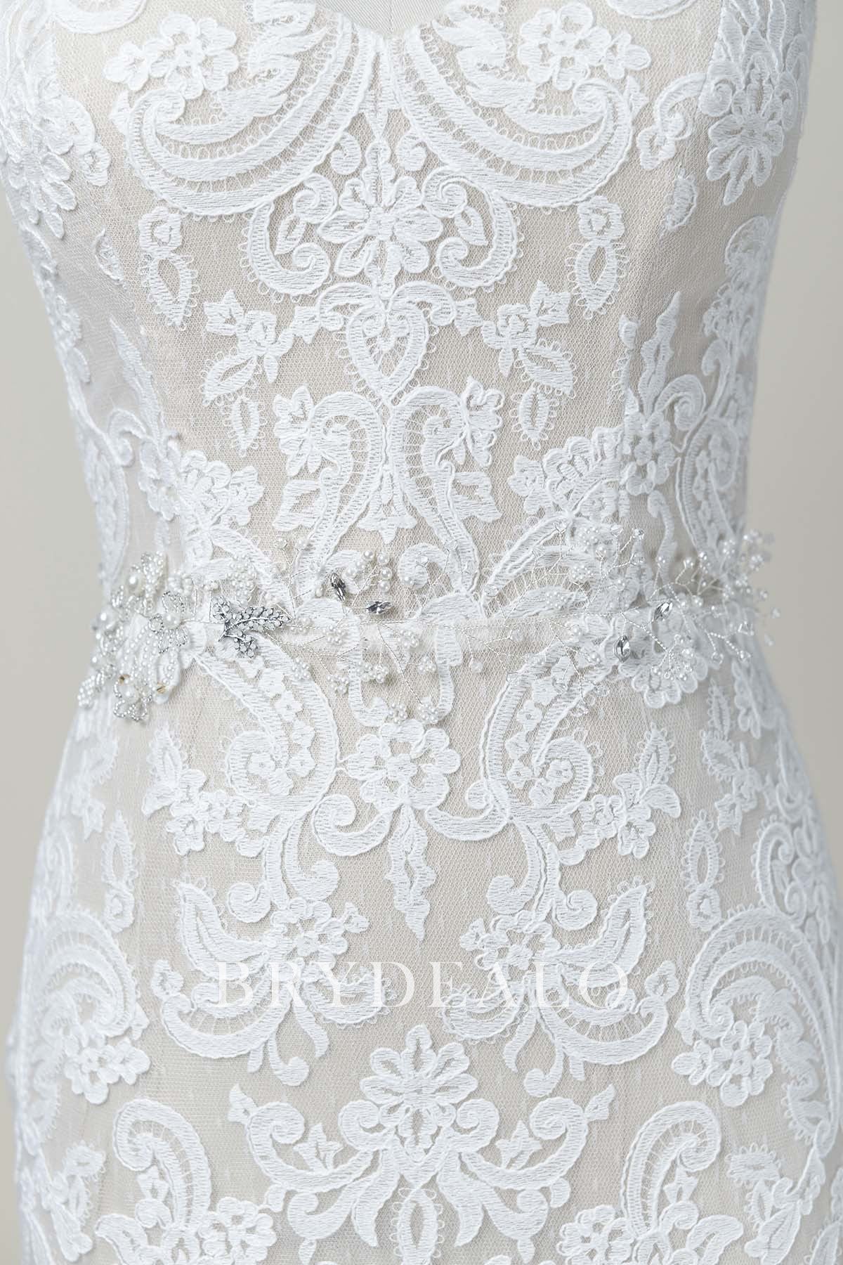 Cabinet Crystal Silver Filament Sash for boho dresses